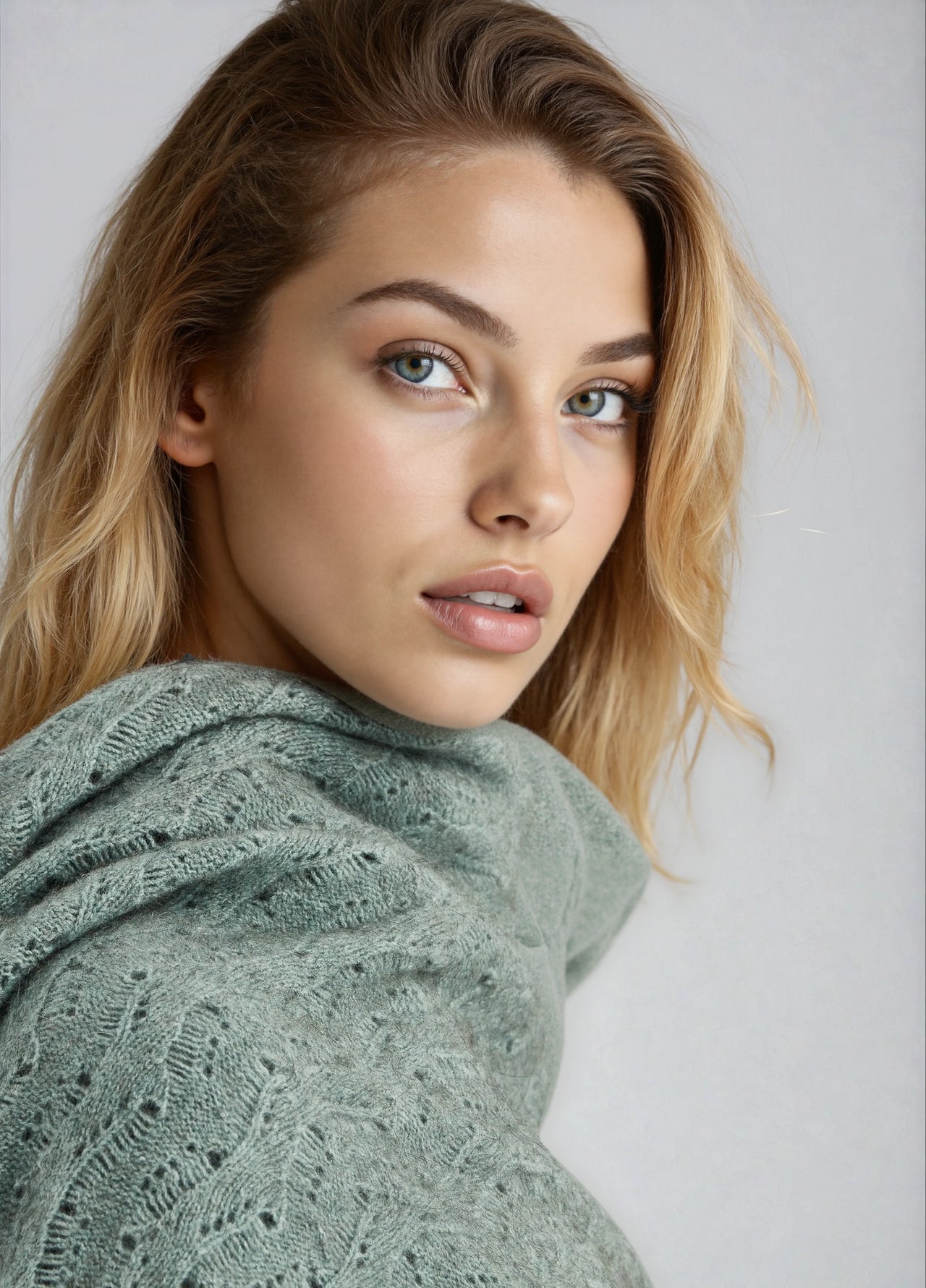 Mint Green Possum Merino Herringbone Lace Shawl