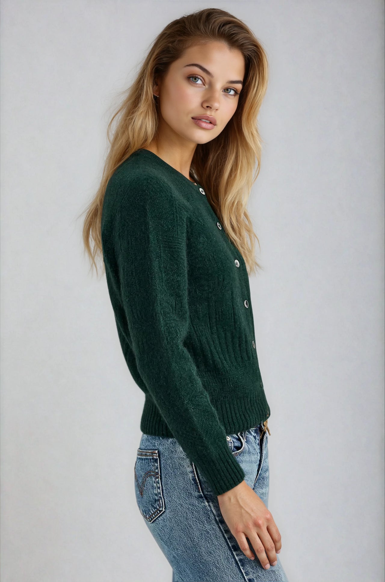 Forest Green Possum Merino Patchwork Cardigan