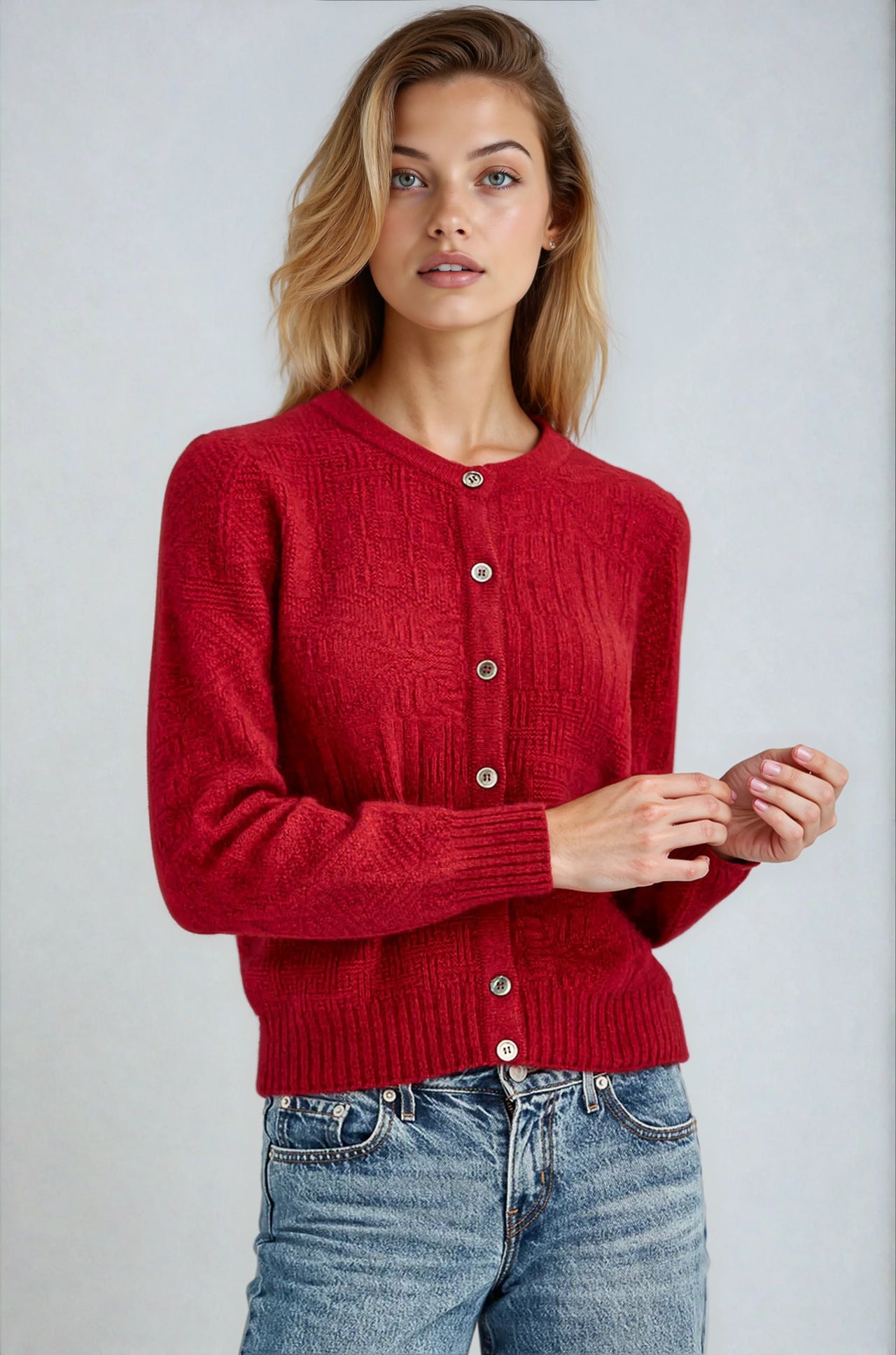 Red Possum Merino Patchwork Cardigan