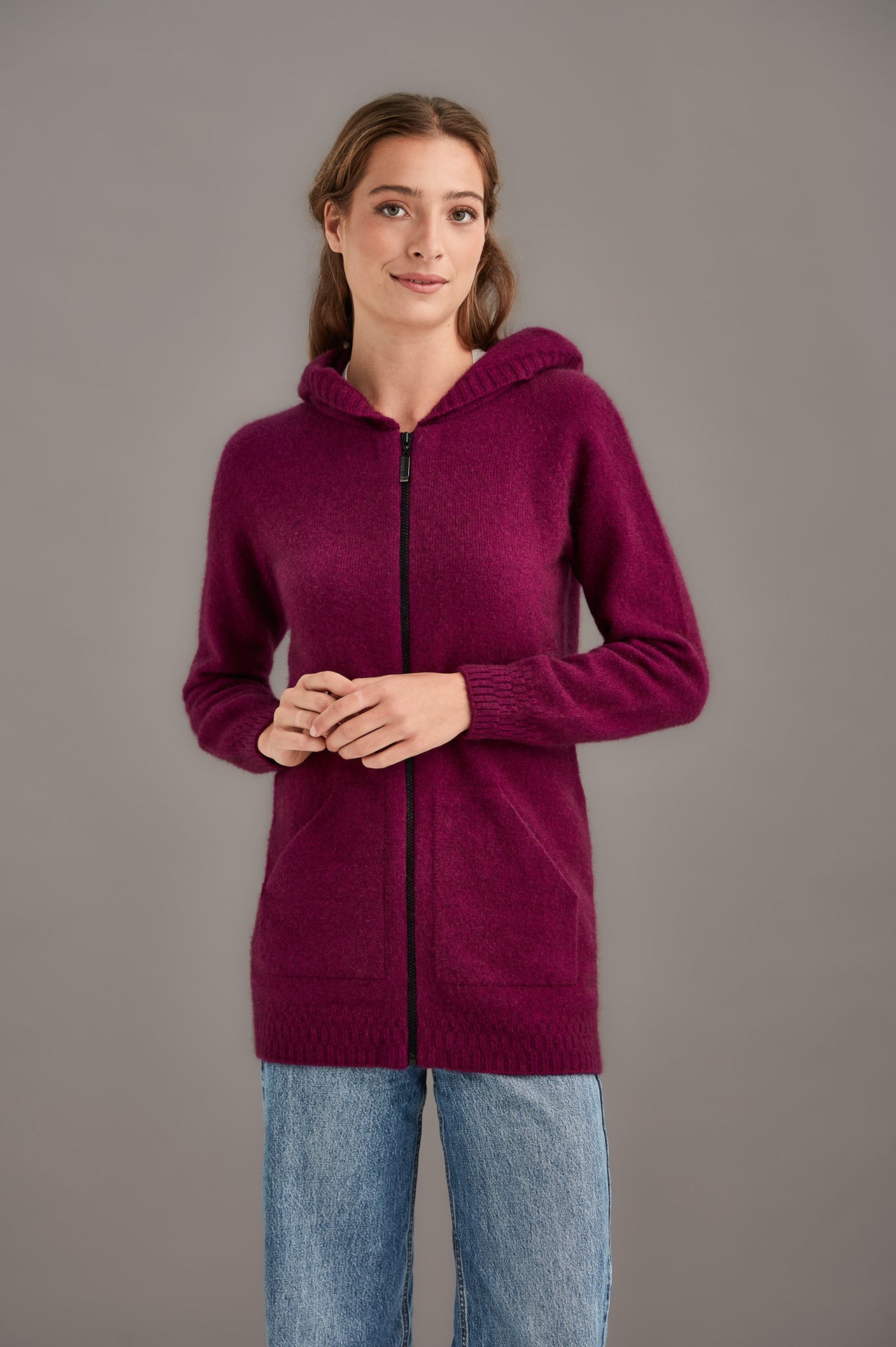 Berry Possum Merino Hooded Jacket