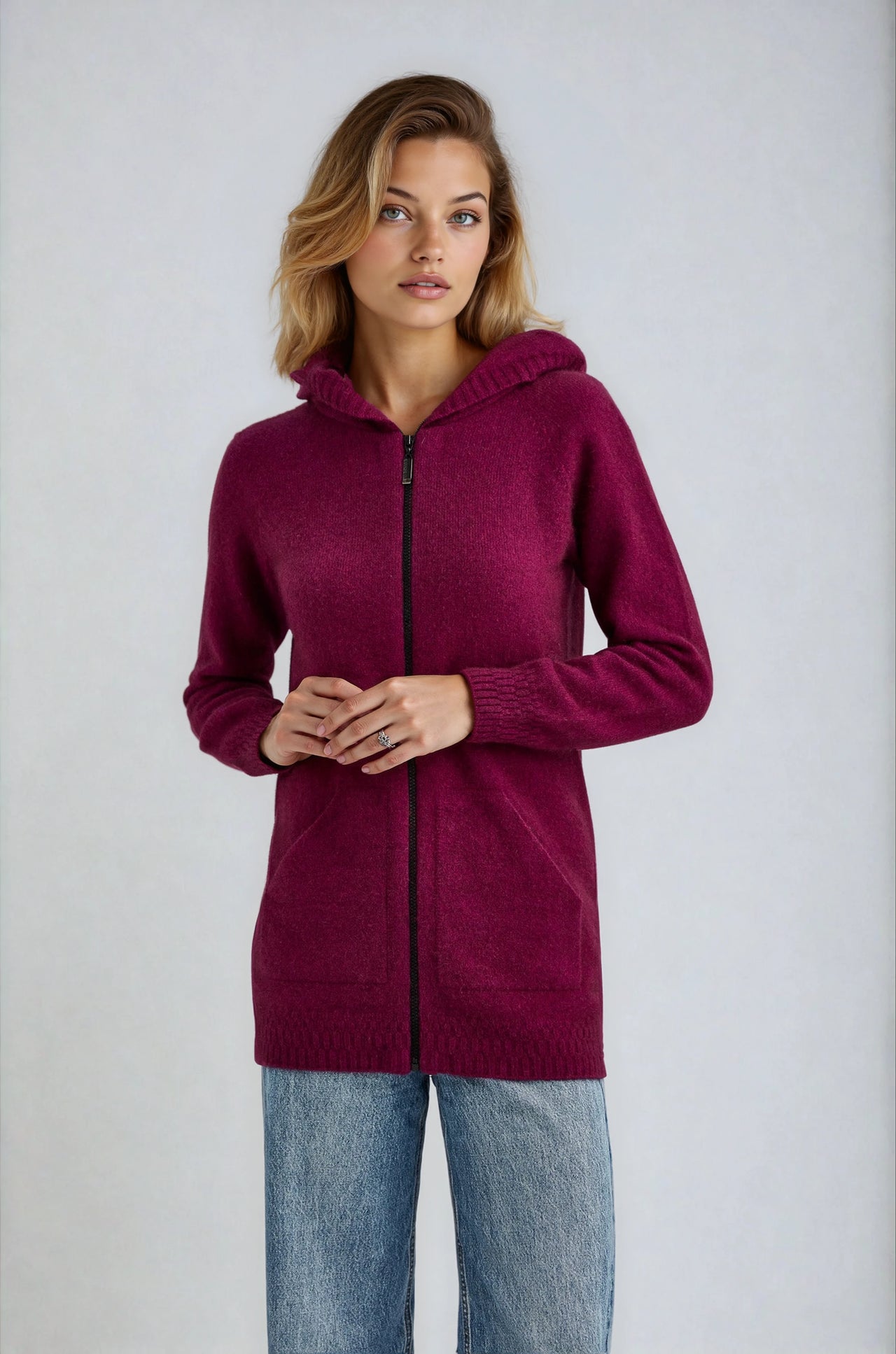 Berry Possum Merino Hooded Jacket