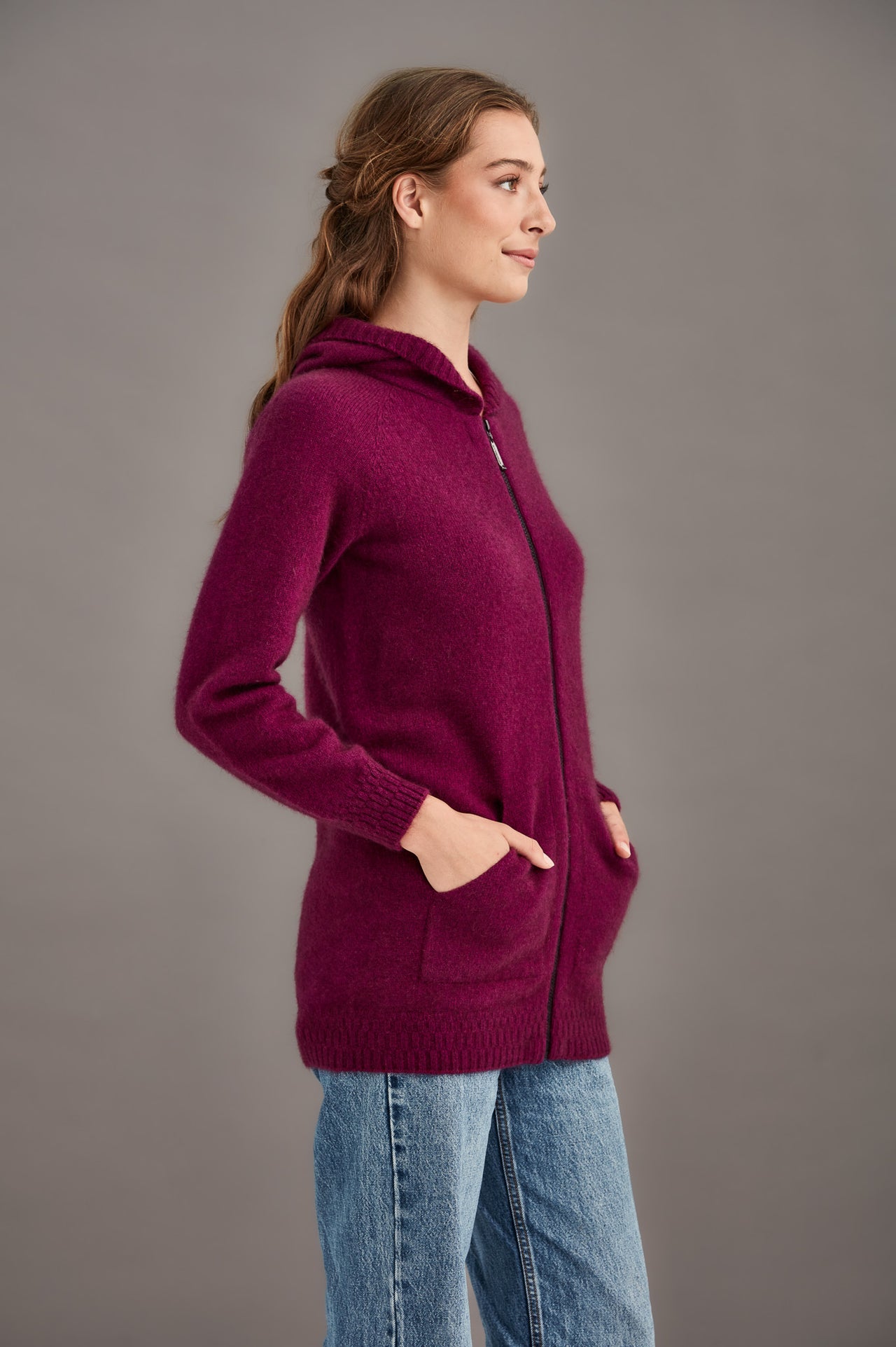 Berry Possum Merino Hooded Jacket