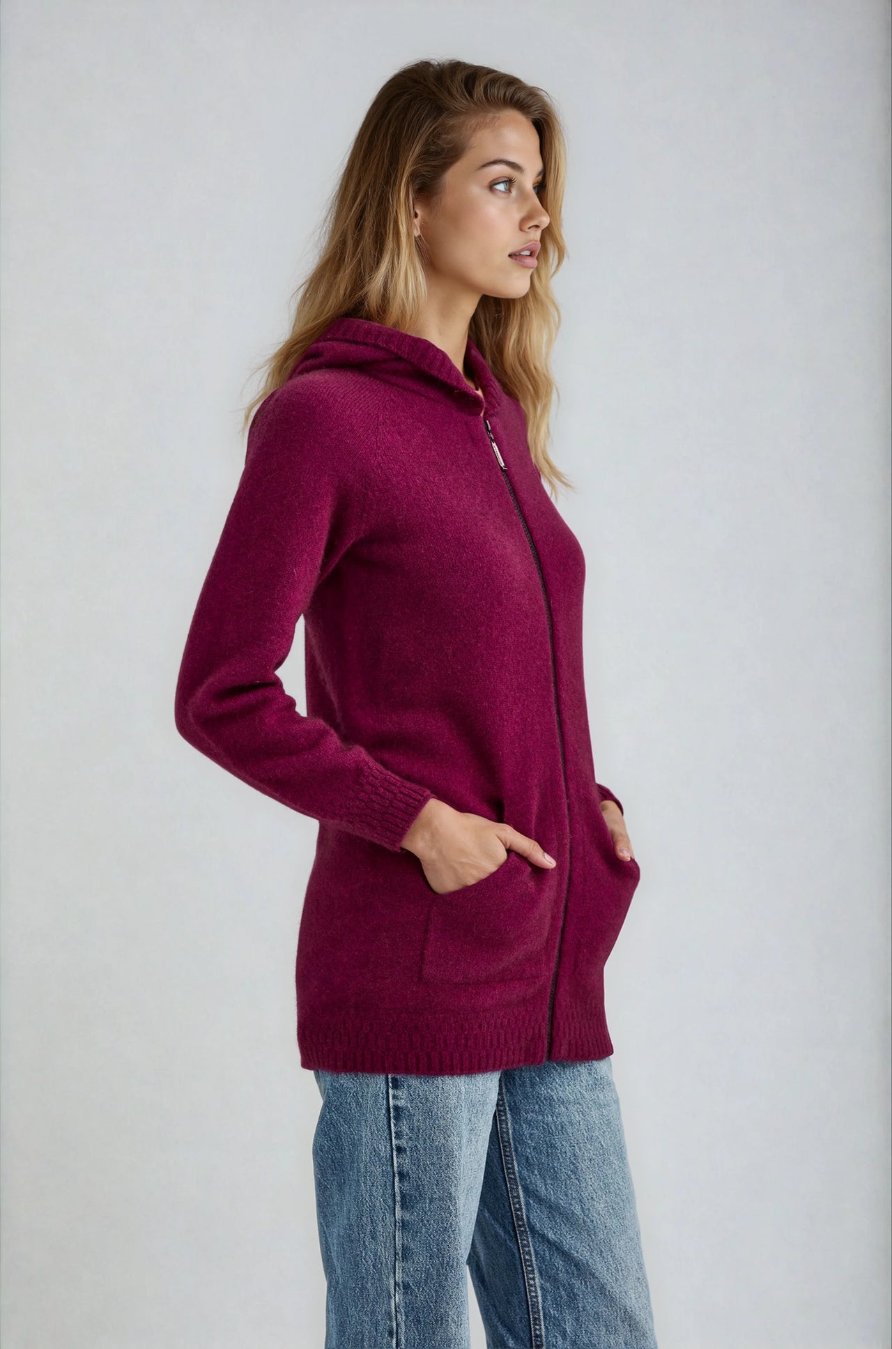 Berry Possum Merino Hooded Jacket