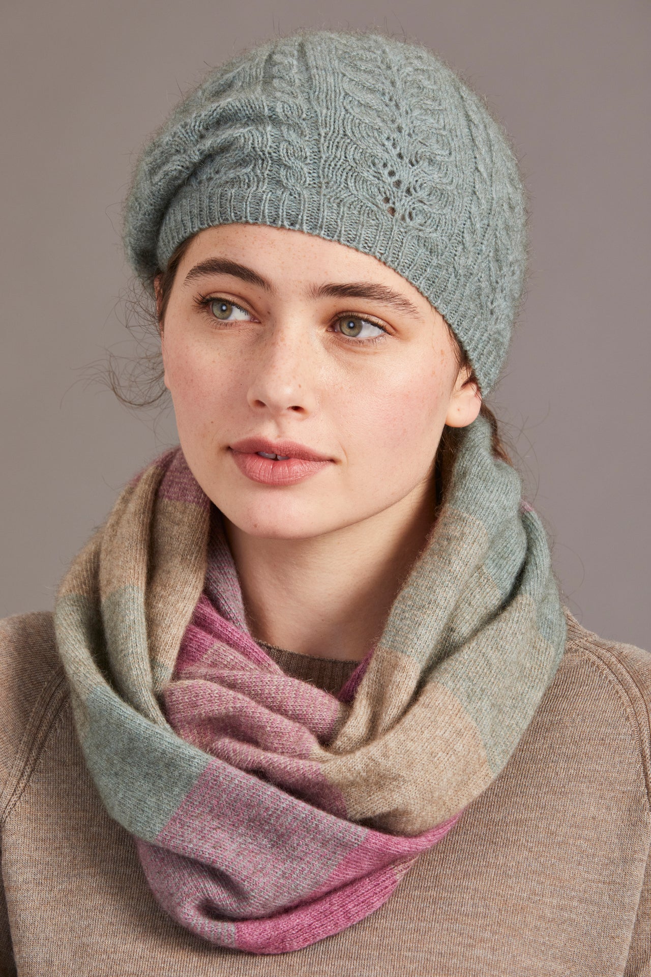 Mint - Possum Merino Cable Beret