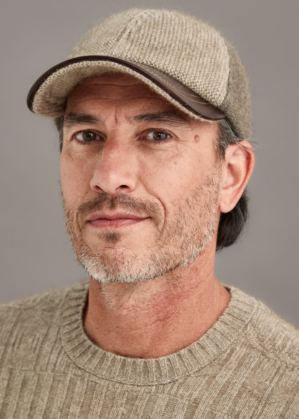 Mocha / Bark Possum Merino Contrast Leather Peak Hat