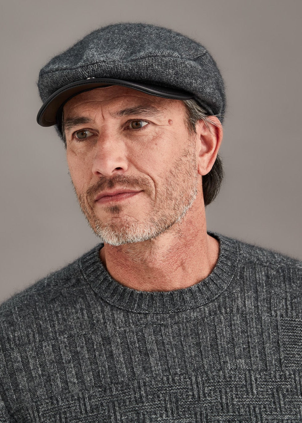 Pewter Possum Merino Cheesecutter Hat With Leather