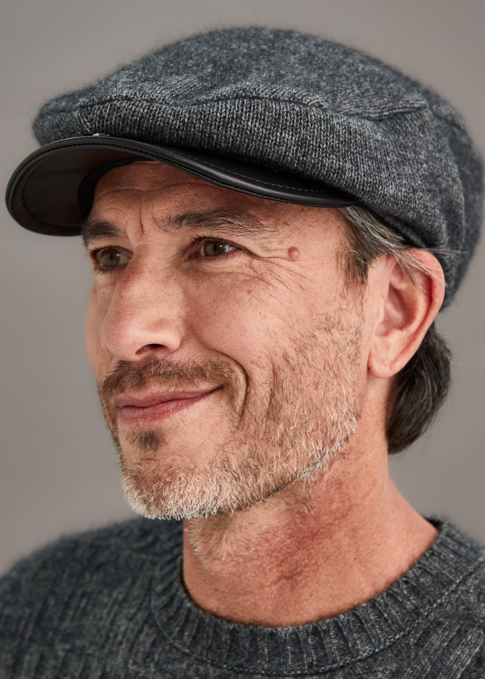 Pewter Possum Merino Cheesecutter Hat With Leather