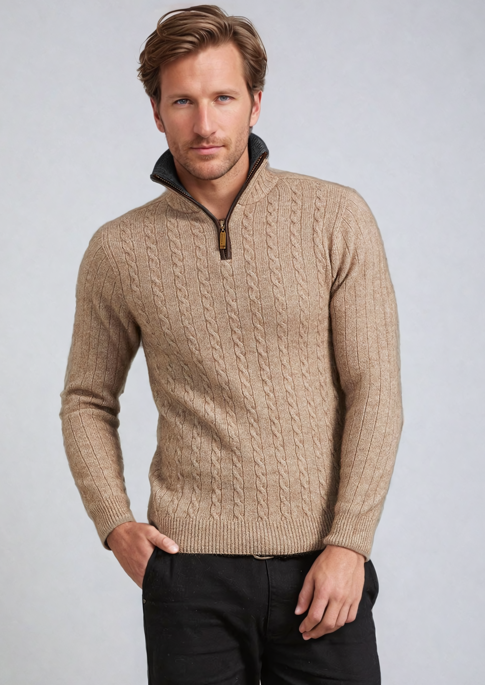 Possum merino half zip cable jumper