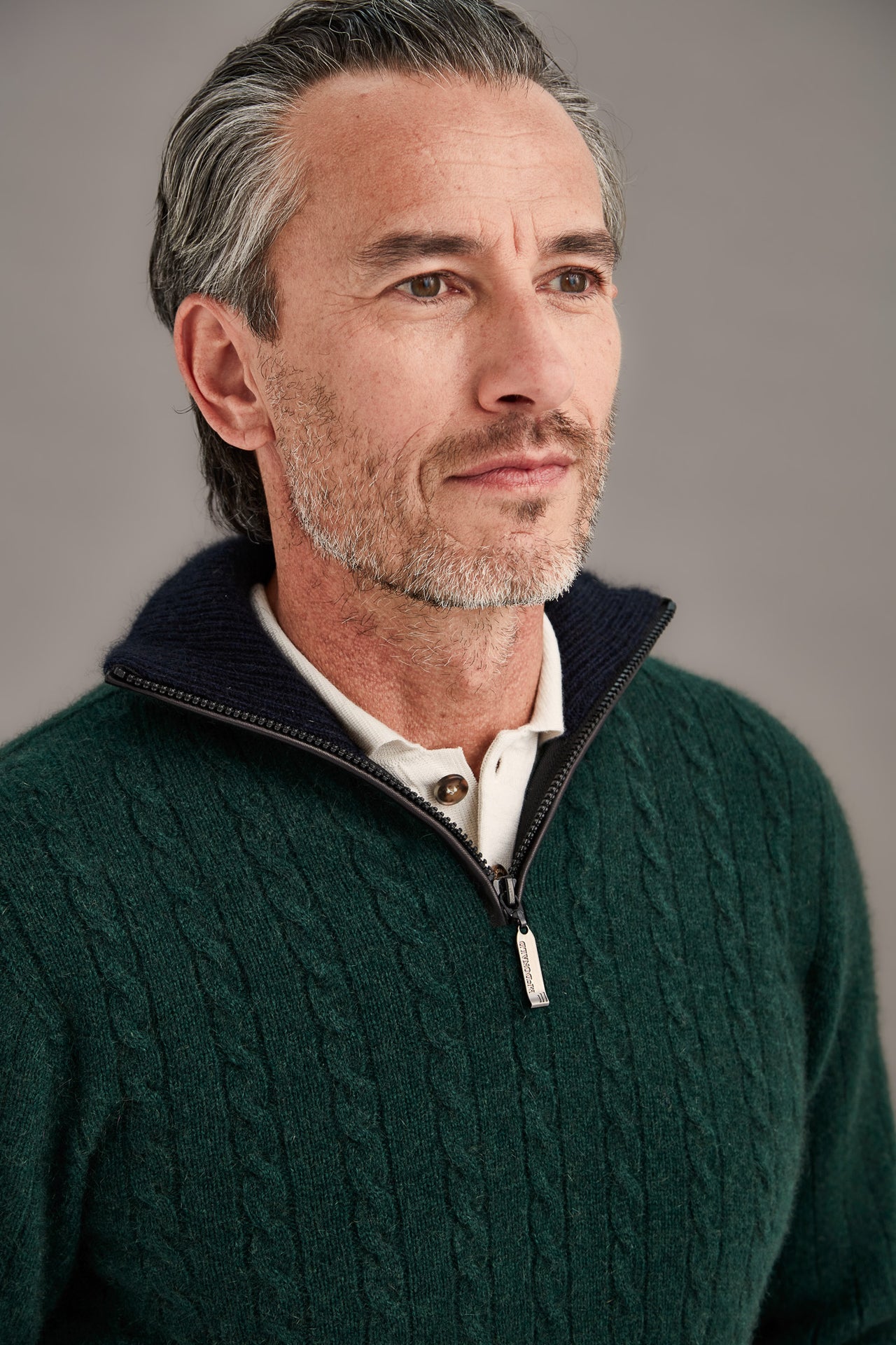 Forest Green Possum Merino Half Zip Cable Jumper