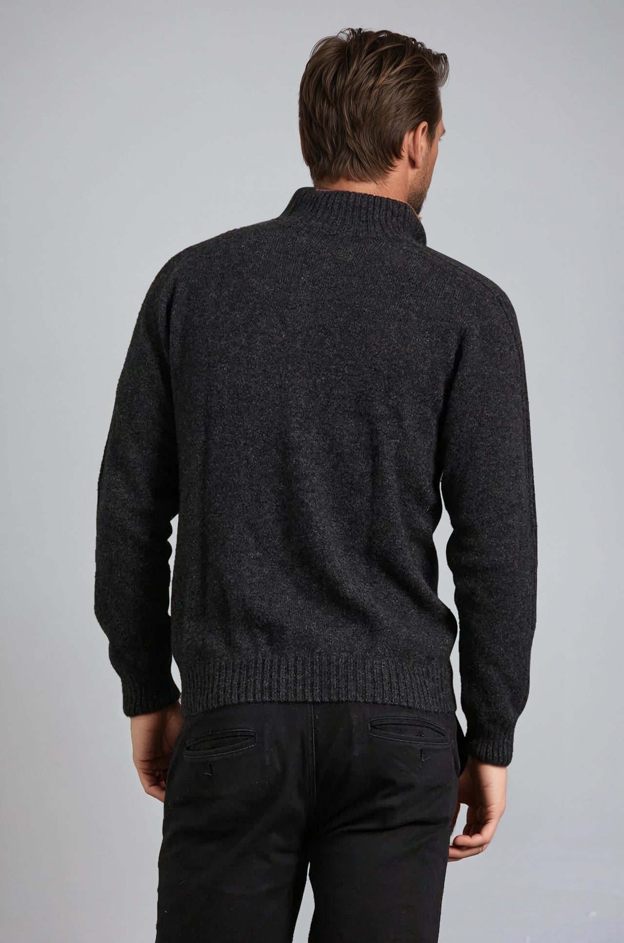 Charcoal Short Zip Possum Merino Jumper