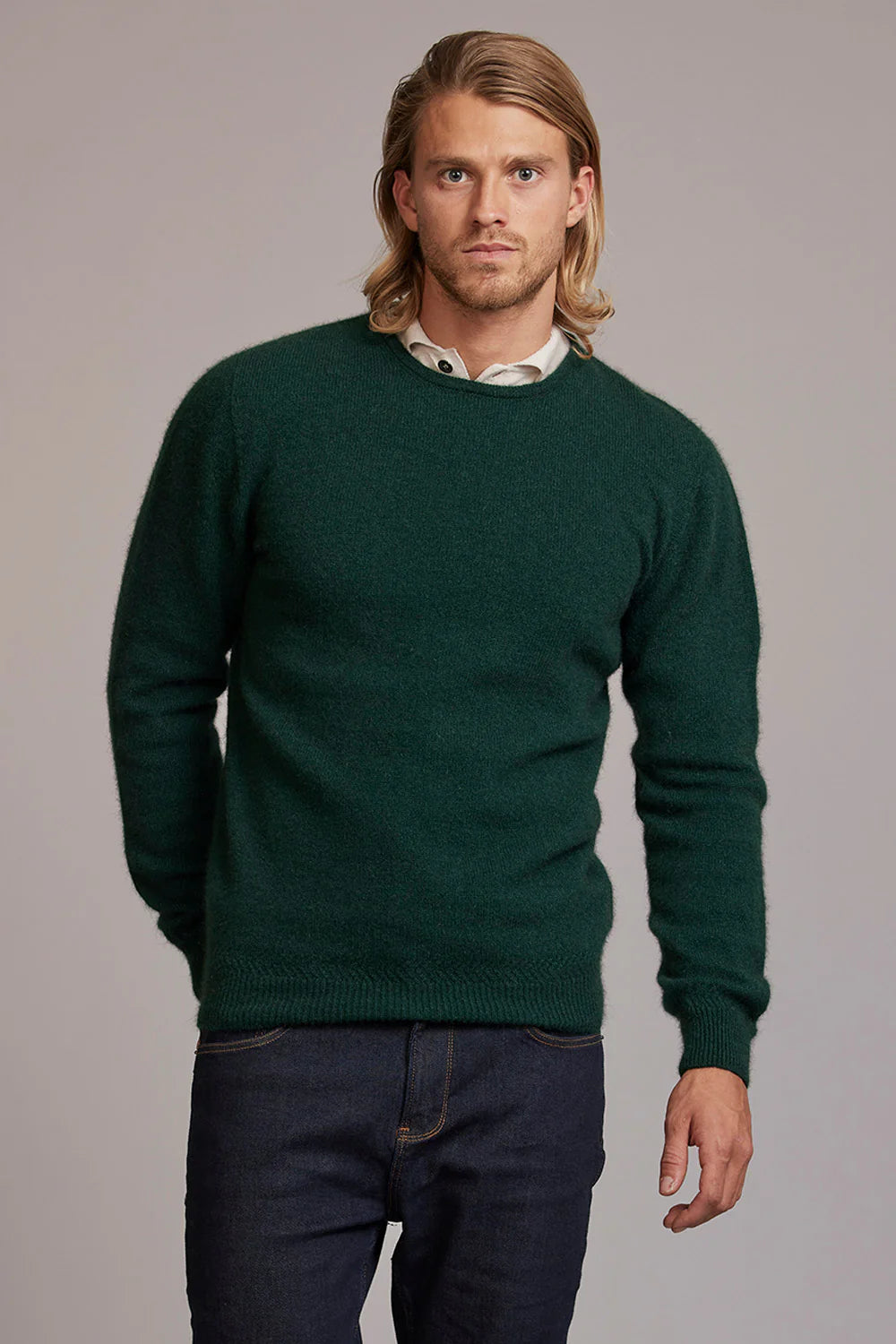 Forest Green Possum Merino and Silk Crew Neck Jumper