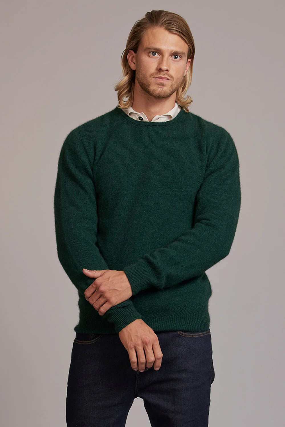 Forest Green Possum Merino and Silk Crew Neck Jumper