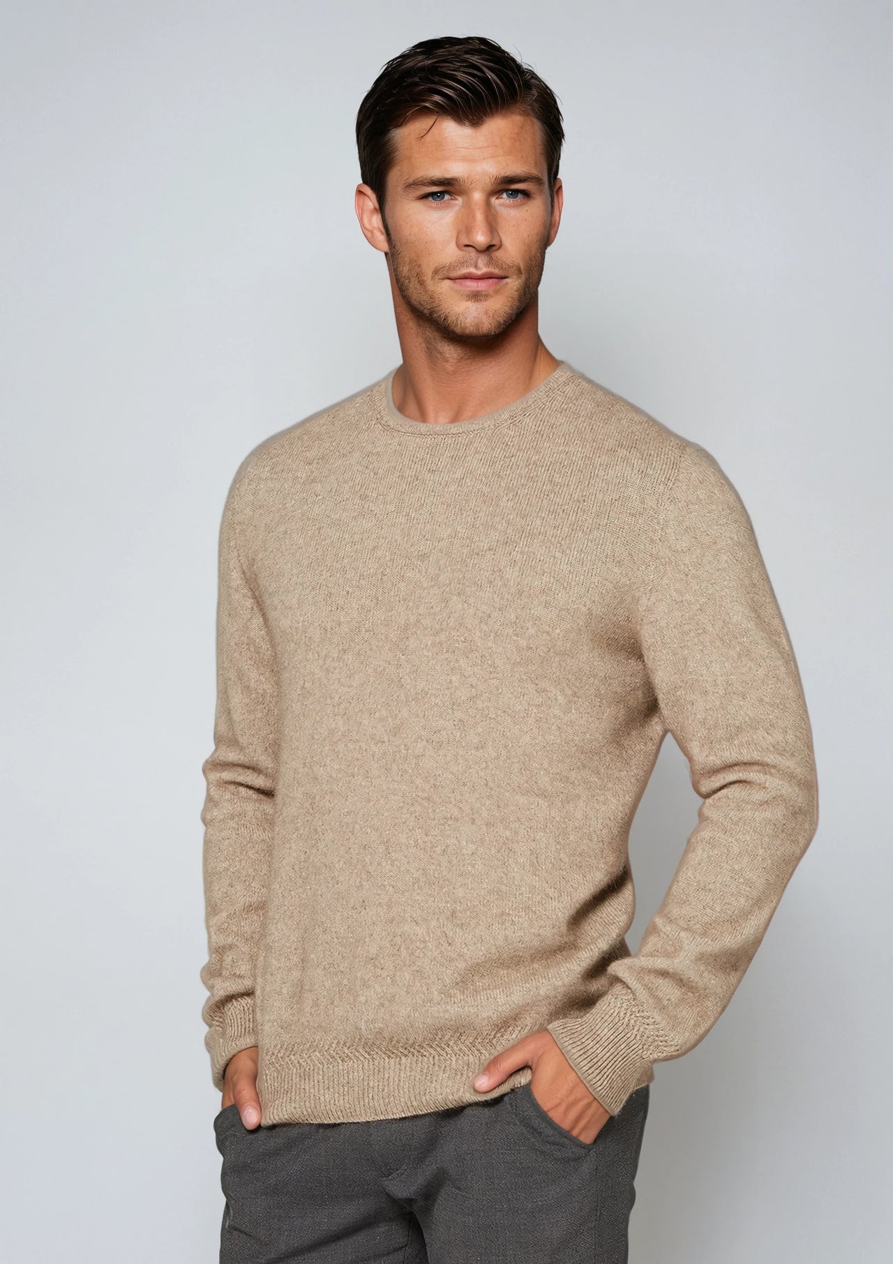 Mocha Possum Merino and Silk Crew Neck Jumper