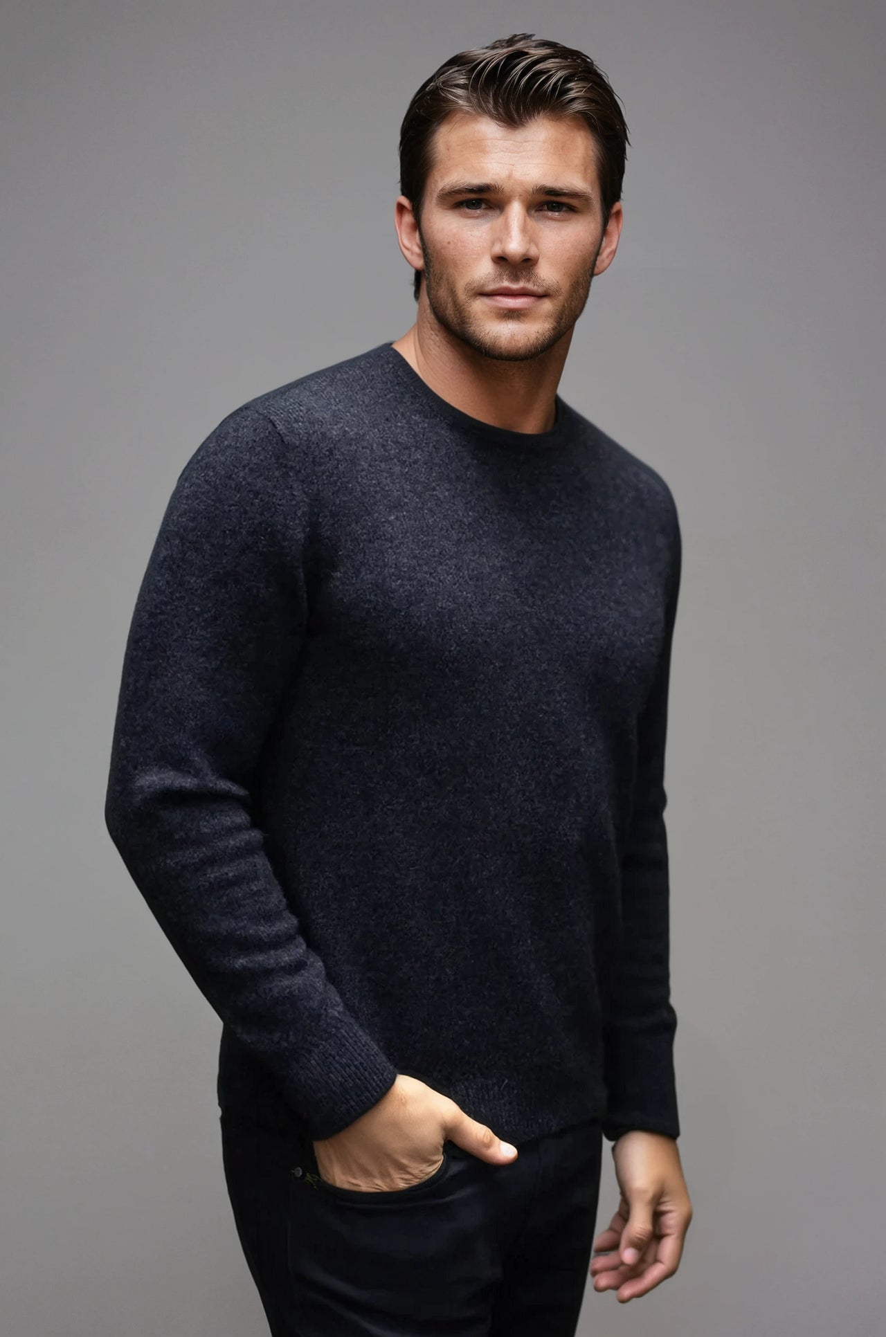 Charcoal Possum Merino and Silk Crew Neck Jumper