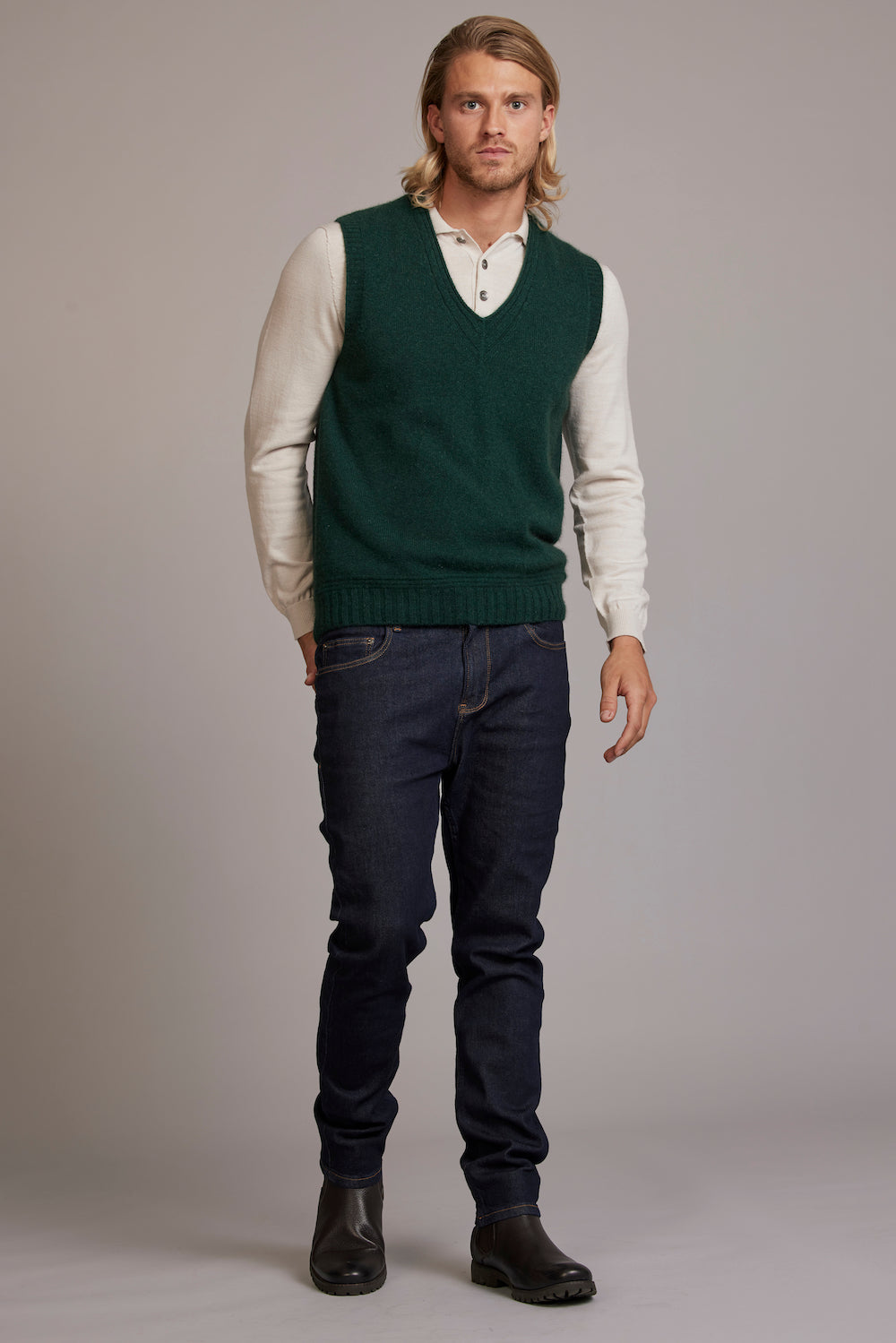Forest Green Possum Merino V Neck Vest