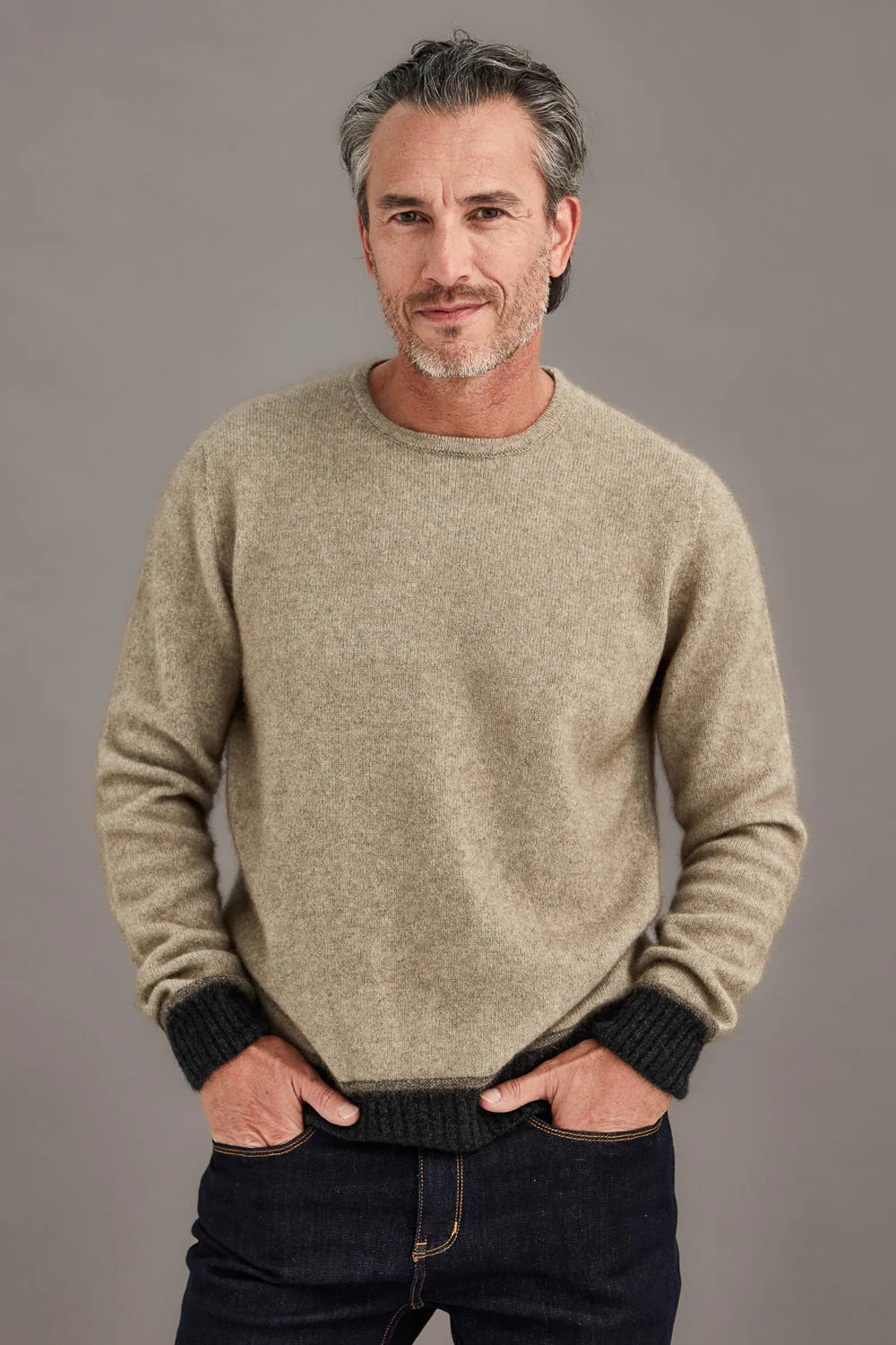 Horizon Mocha Possum Merino and Silk Crew Neck Jumper