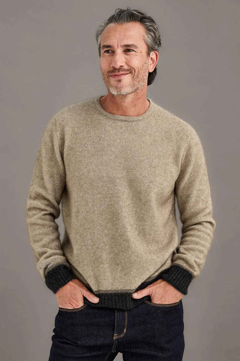 Horizon Mocha Possum Merino and Silk Crew Neck Jumper