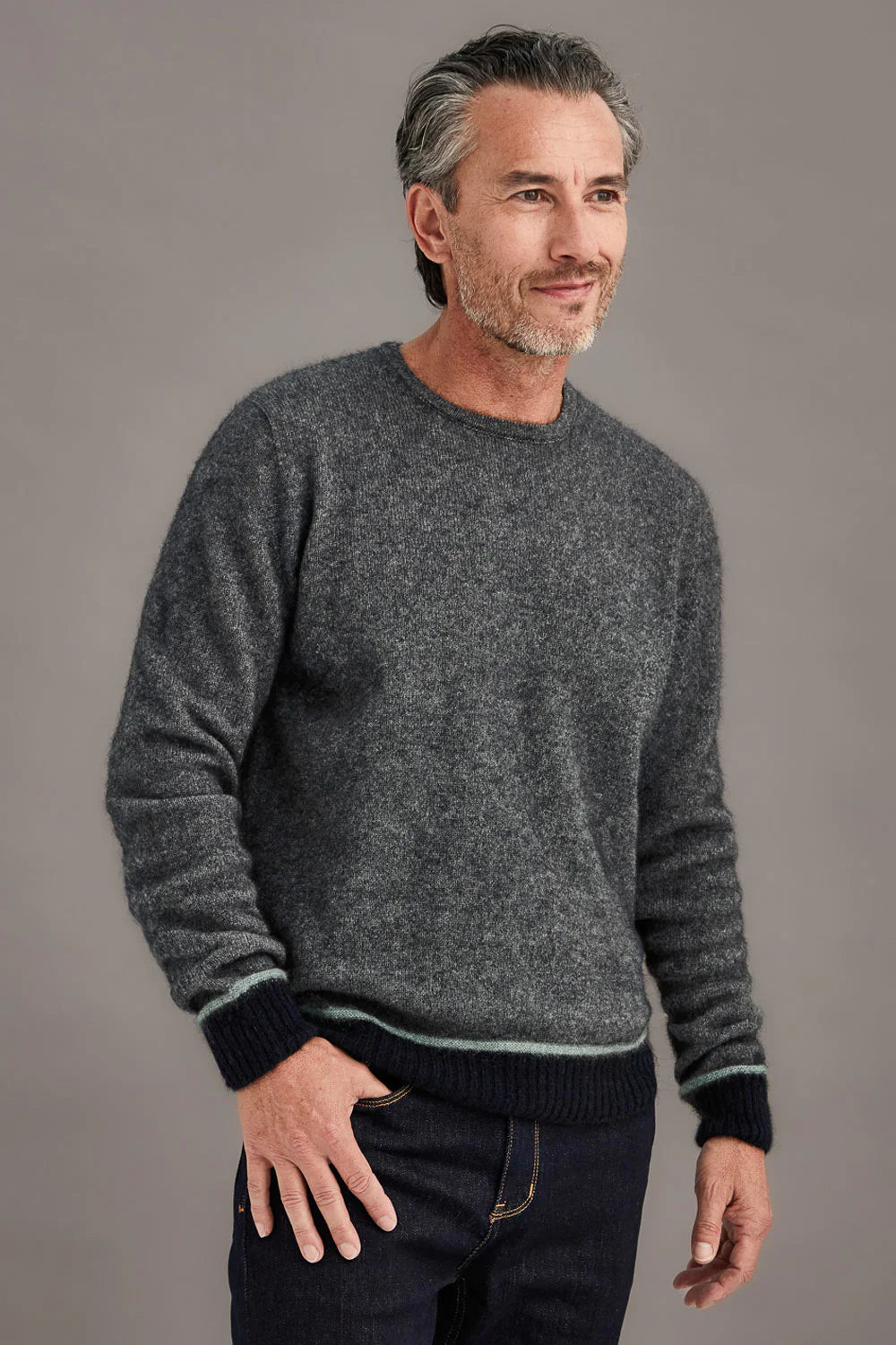 Horizon Pewter Possum Merino and Silk Crew Neck Jumper