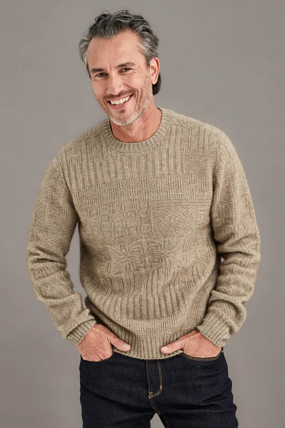 Mocha Possum Merino and Silk "Patchwork" Jumper