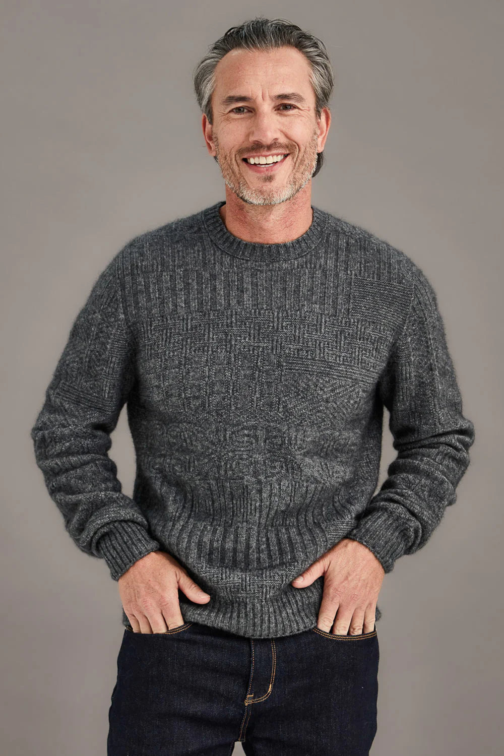 Pewter Grey Possum Merino and Silk "Patchwork" Jumper