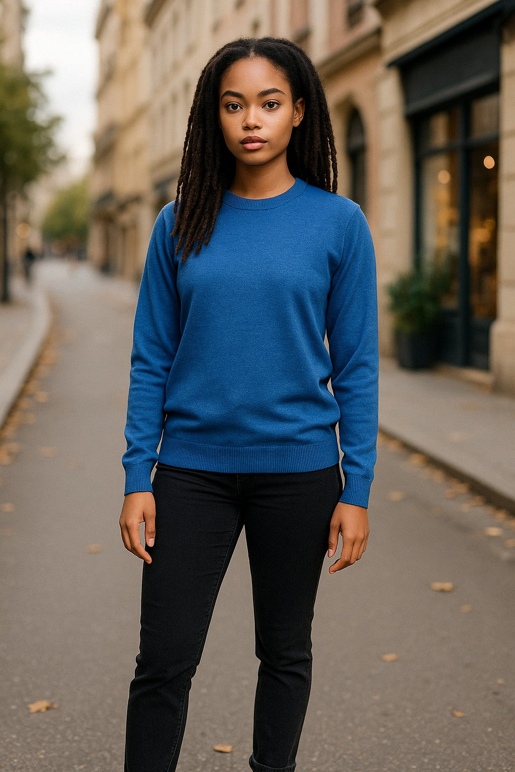 Fine Weight Merino Wool Crew Neck Jumper - Cobalt Blue