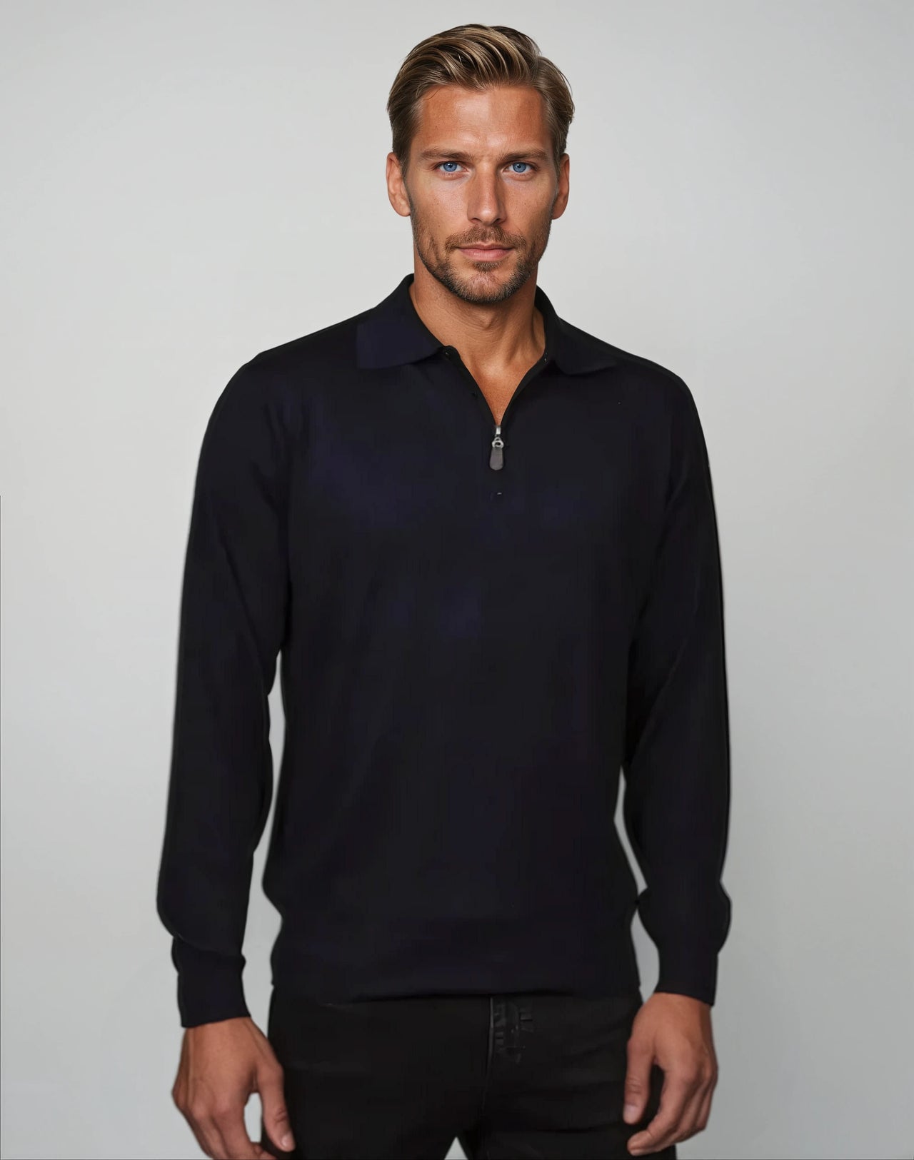 Ansett Navy Blue Half Zip Fine Merino Wool Jumper