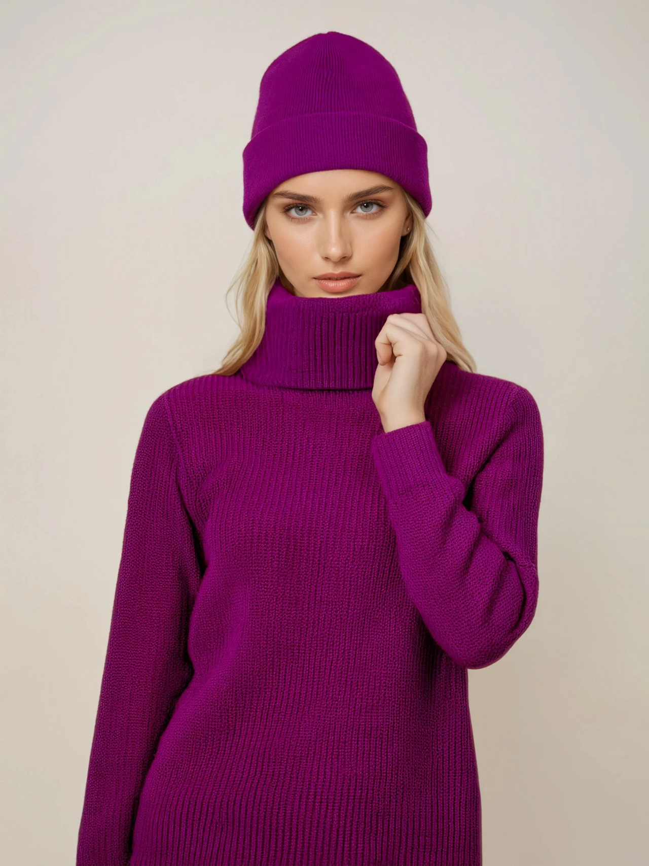 Berry Possum Fur Merino Tubular Beanie
