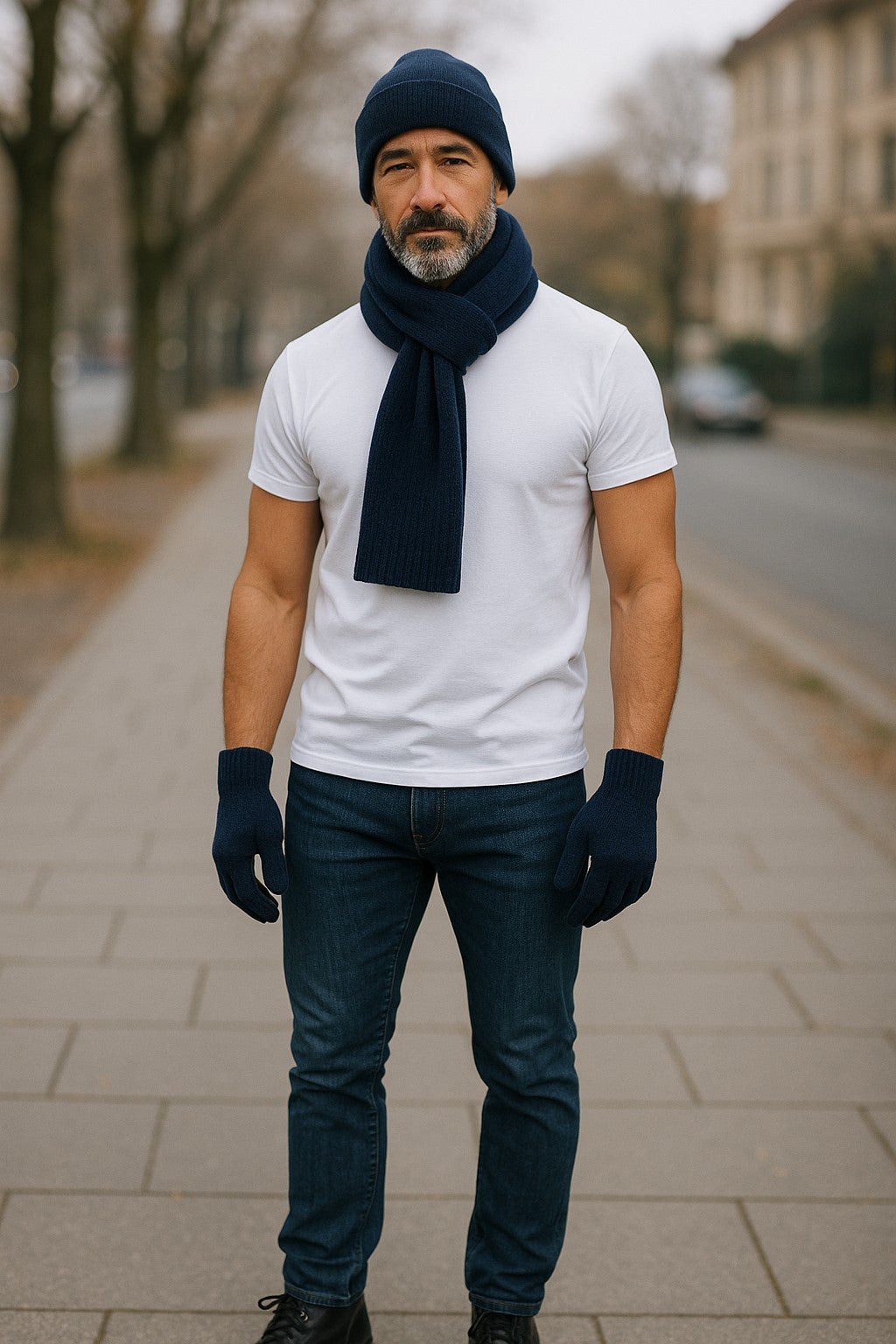Navy Blue Fine Rib Possum Fur Merino Scarf
