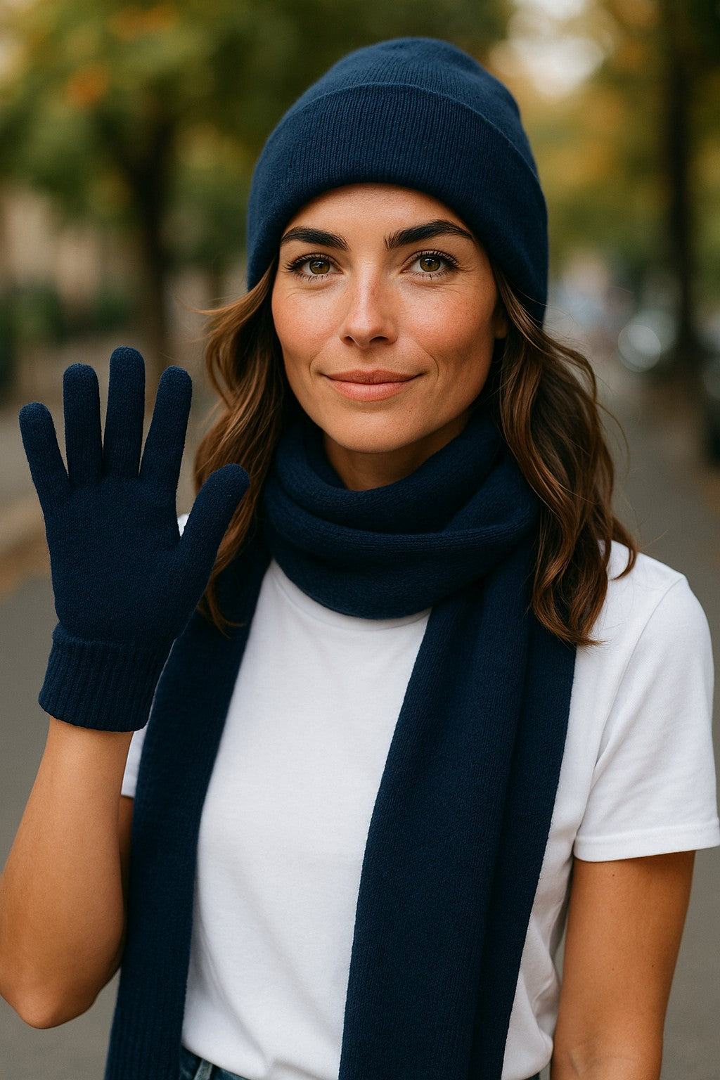 Navy Blue Fine Rib Possum Fur Merino Scarf