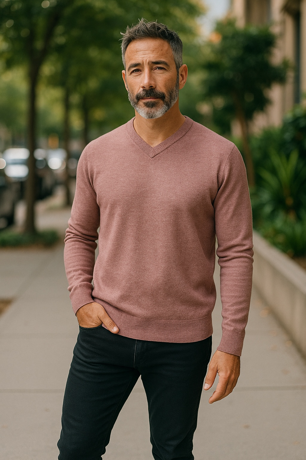 Ansett Pink Cashmere Merino Wool V Neck Jumper