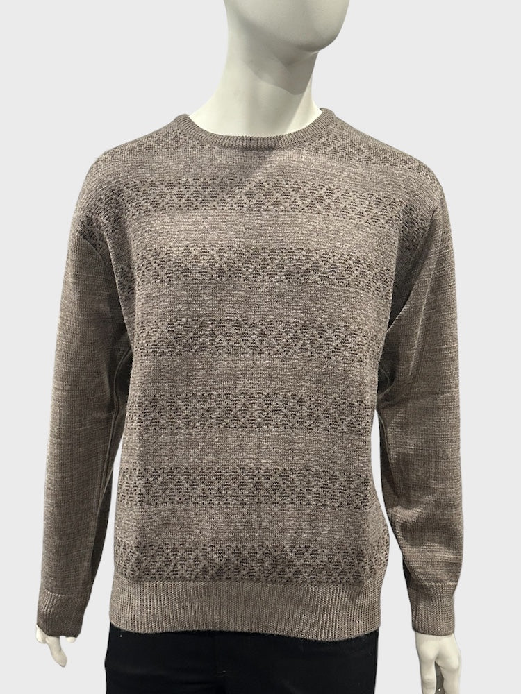 Pure Wool Ansett Patterned Crew Neck Jumper 8002 Sable