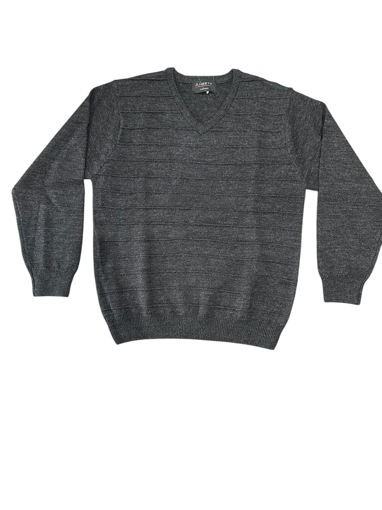 Pure Wool Ansett Patterned V Neck Jumper 8053 Charcoal Grey