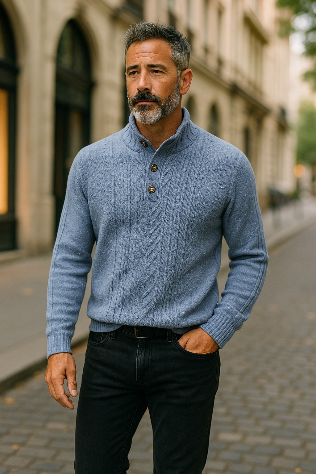 Ansett Wool Polo Neck Button Collar Jumper 8166 Ocean Blue