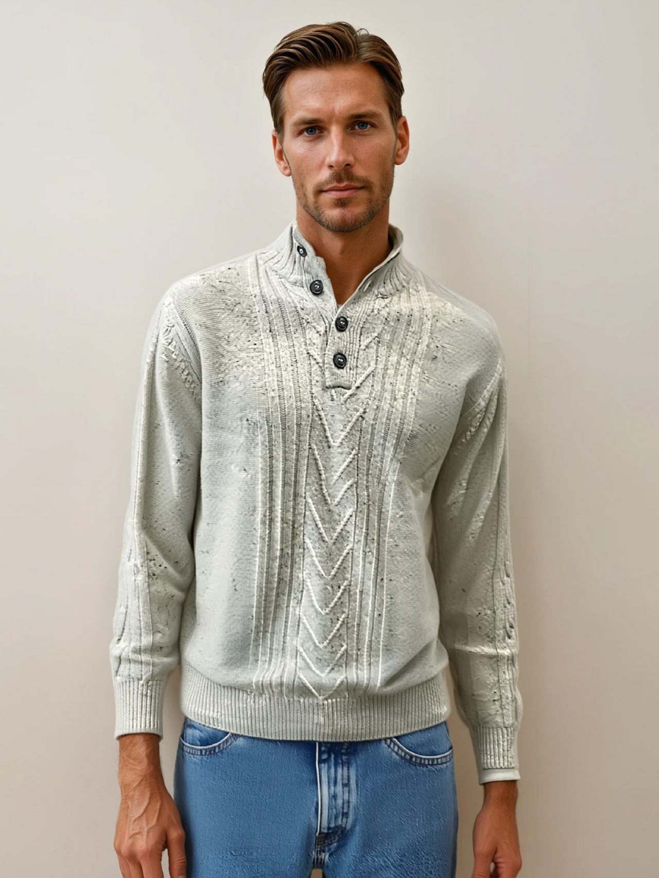 Ansett Wool Polo Neck Button Collar Jumper 8166 Snow White