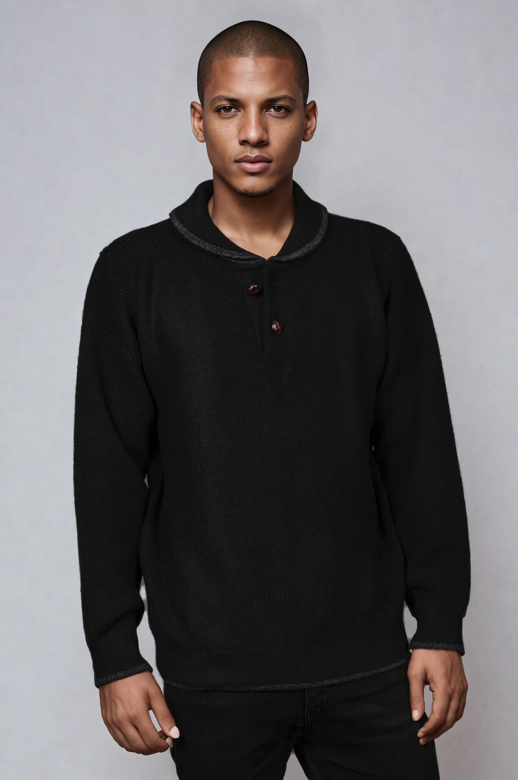 Black shawl neck jumper