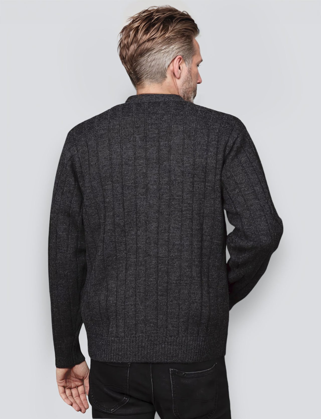 Ansett Charcoal Grey Cable Knit Wool Cardigan