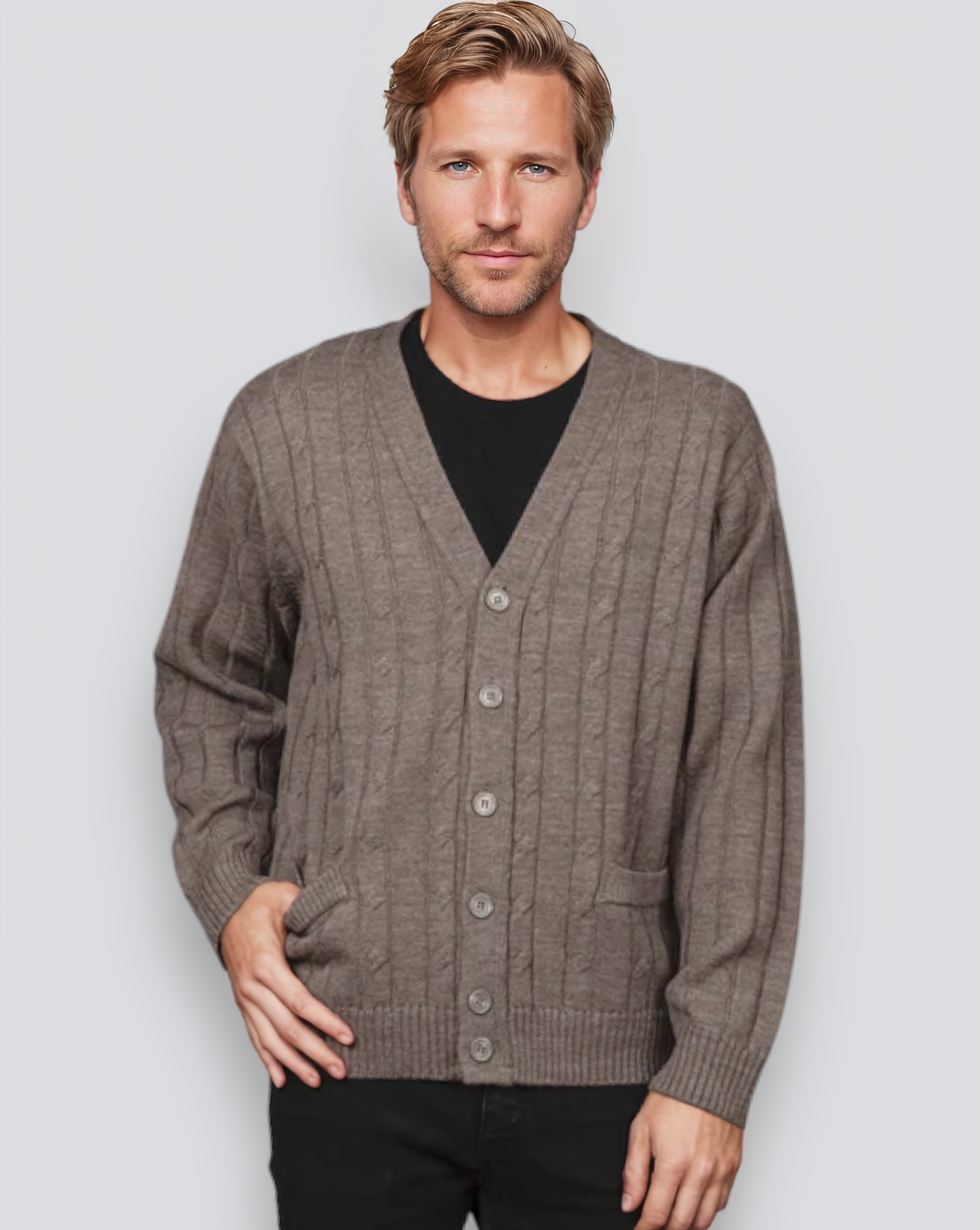 Ansett Sable Cable Knit Wool Cardigan