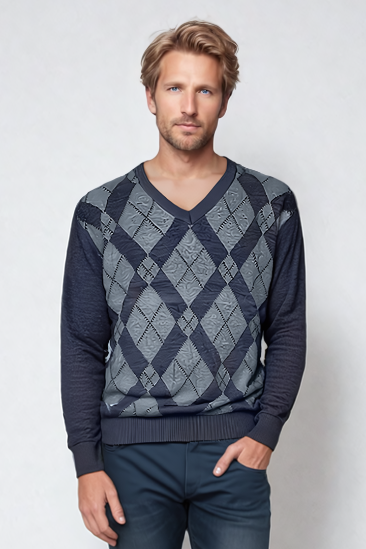 Granite Grey Argyle V Neck Jumper - Tradewinds By Ansett