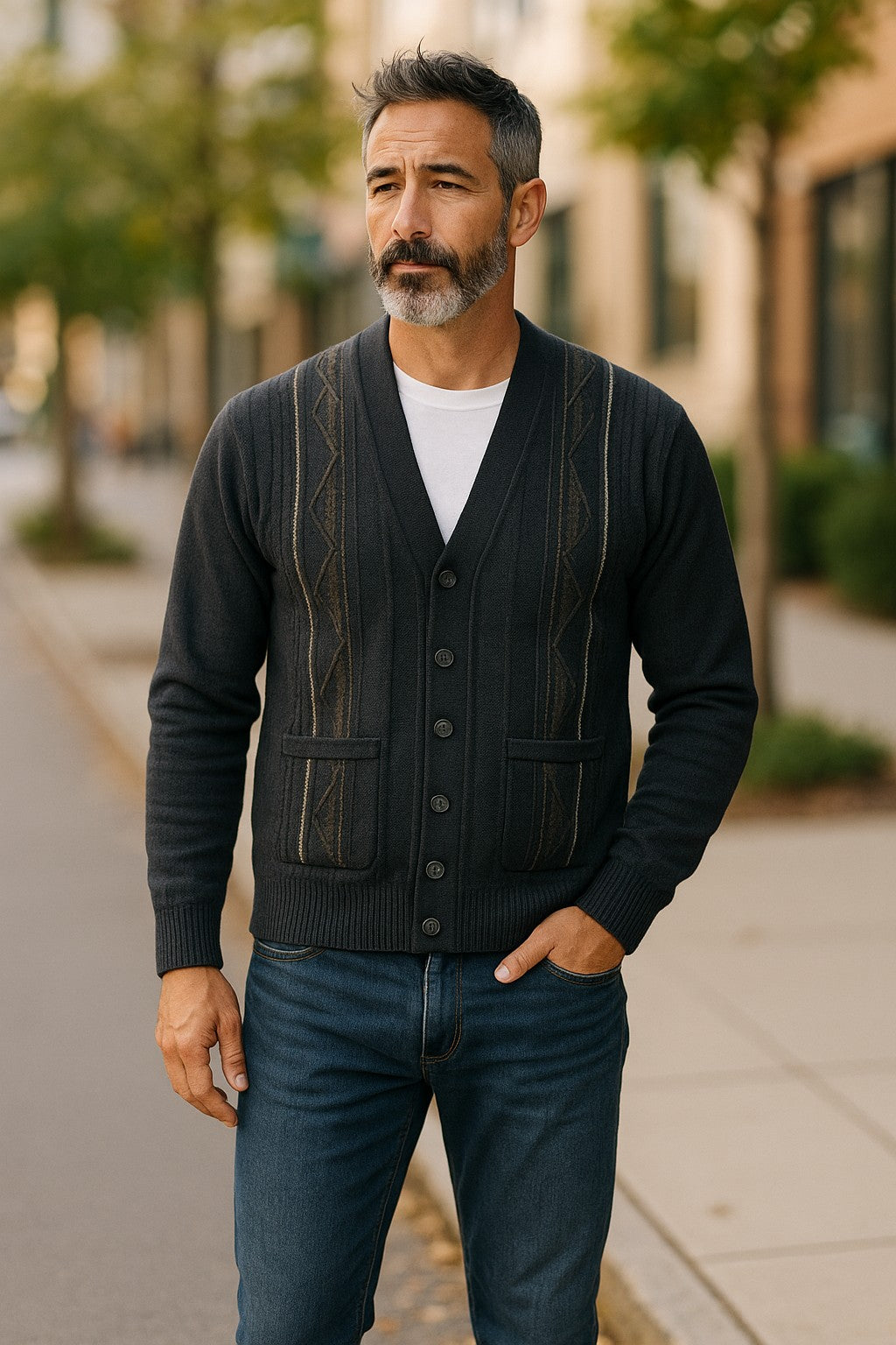 9384 Navy Blue V Neck Cardigan - Tradewinds By Ansett