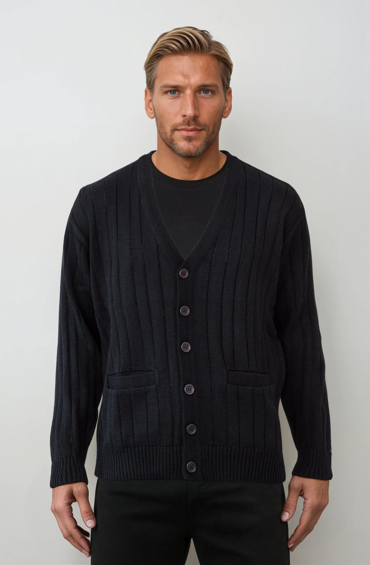 Black V Neck Cardigan - Tradewinds By Ansett Ansett Plain Knitwear