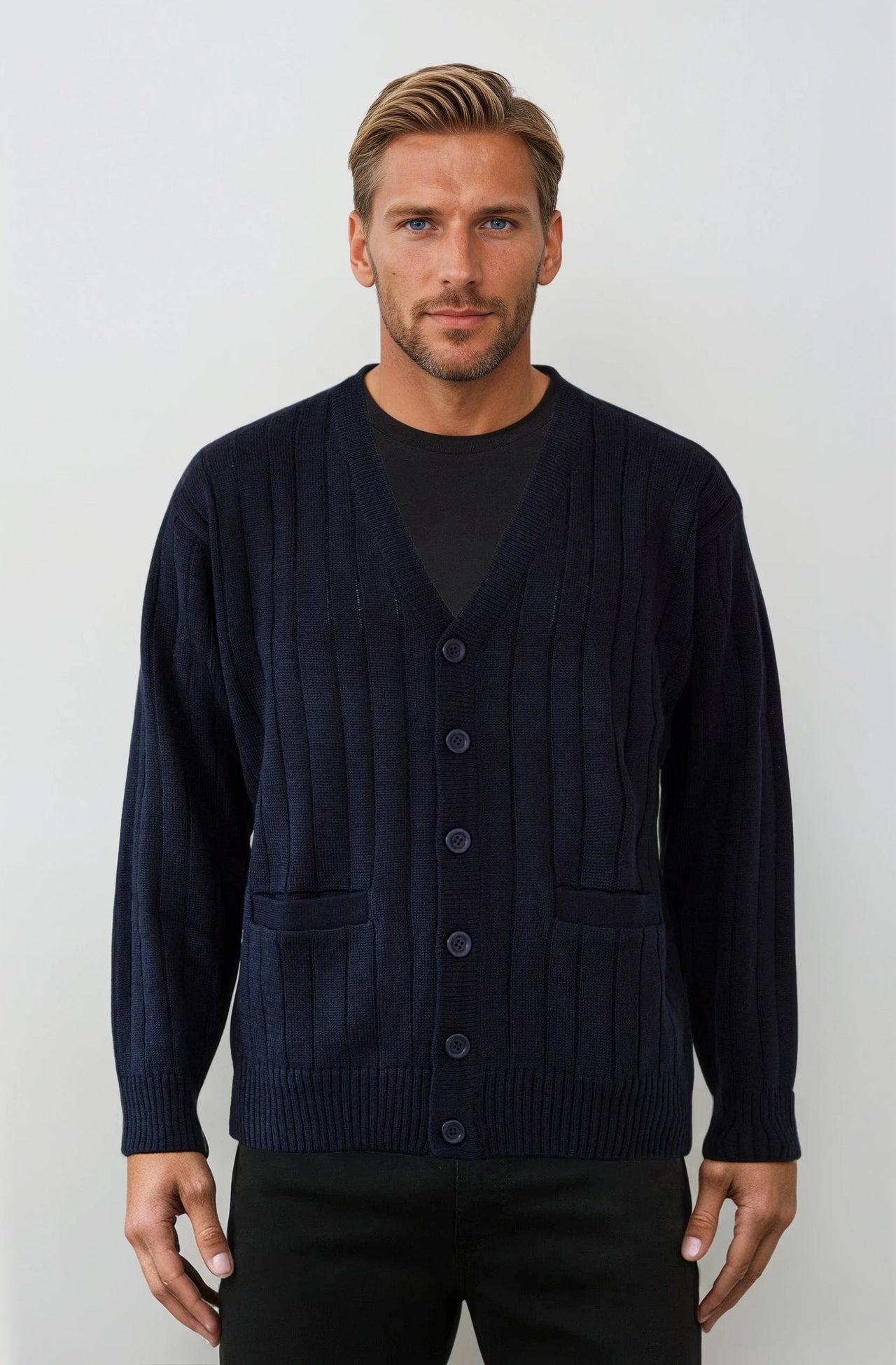 Navy V Neck Cardigan - Tradewinds By Ansett Ansett Plain Knitwear