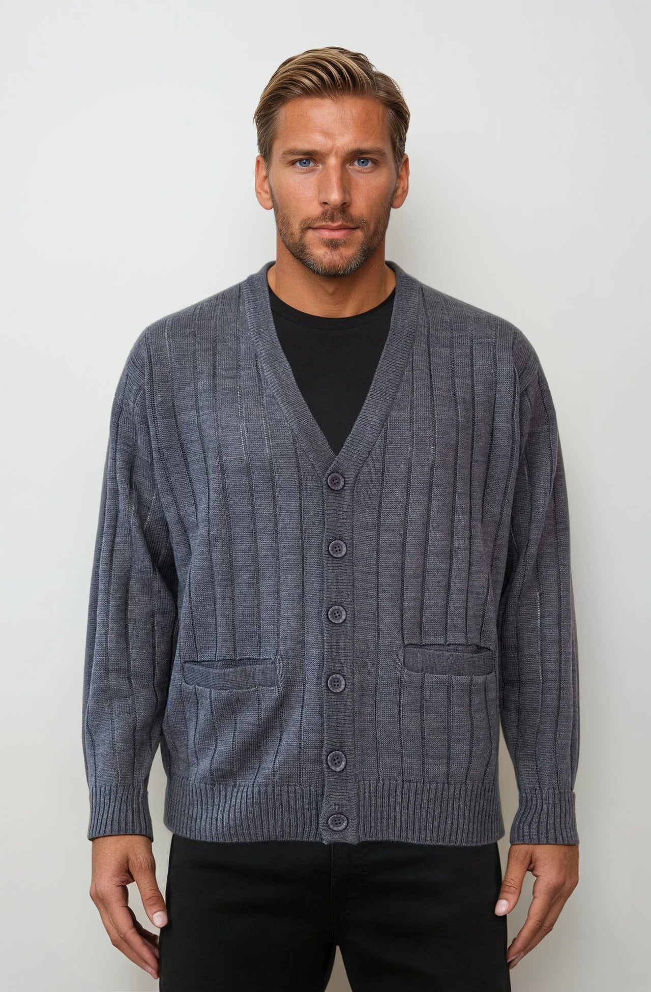 Grey V Neck Cardigan - Tradewinds By Ansett Ansett Plain Knitwear
