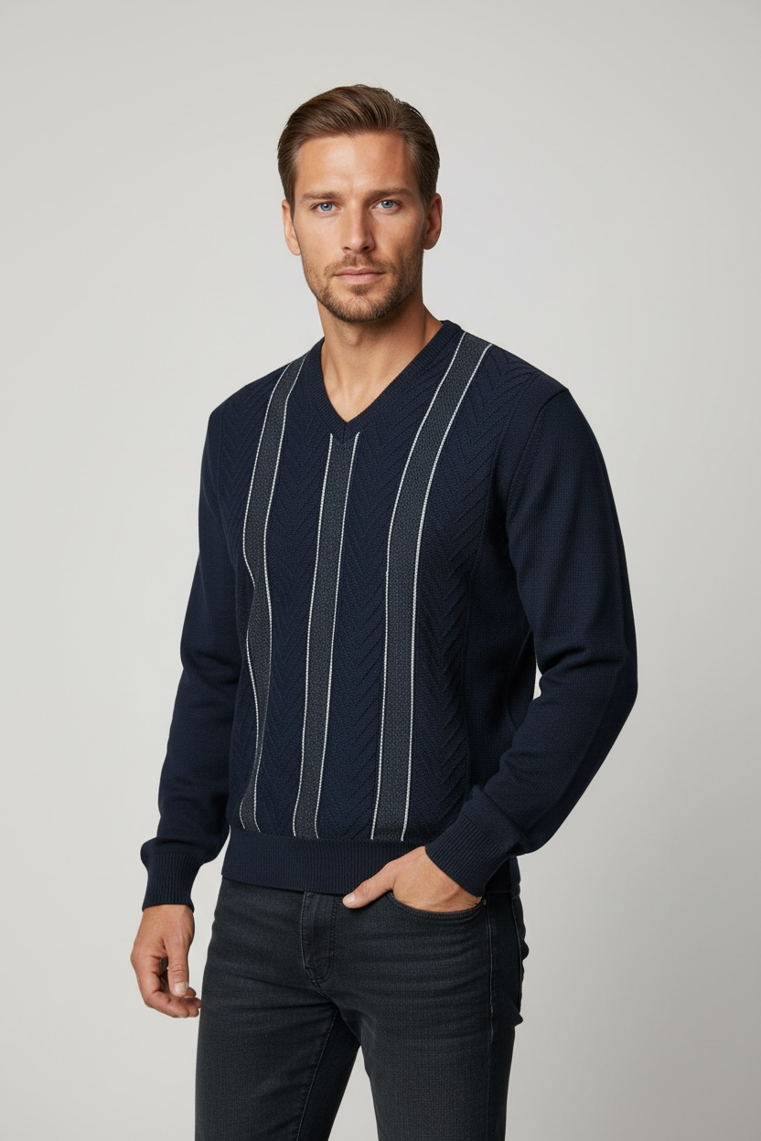 6293 Navy Blue V Neck Jumper - Tradewinds By Ansett