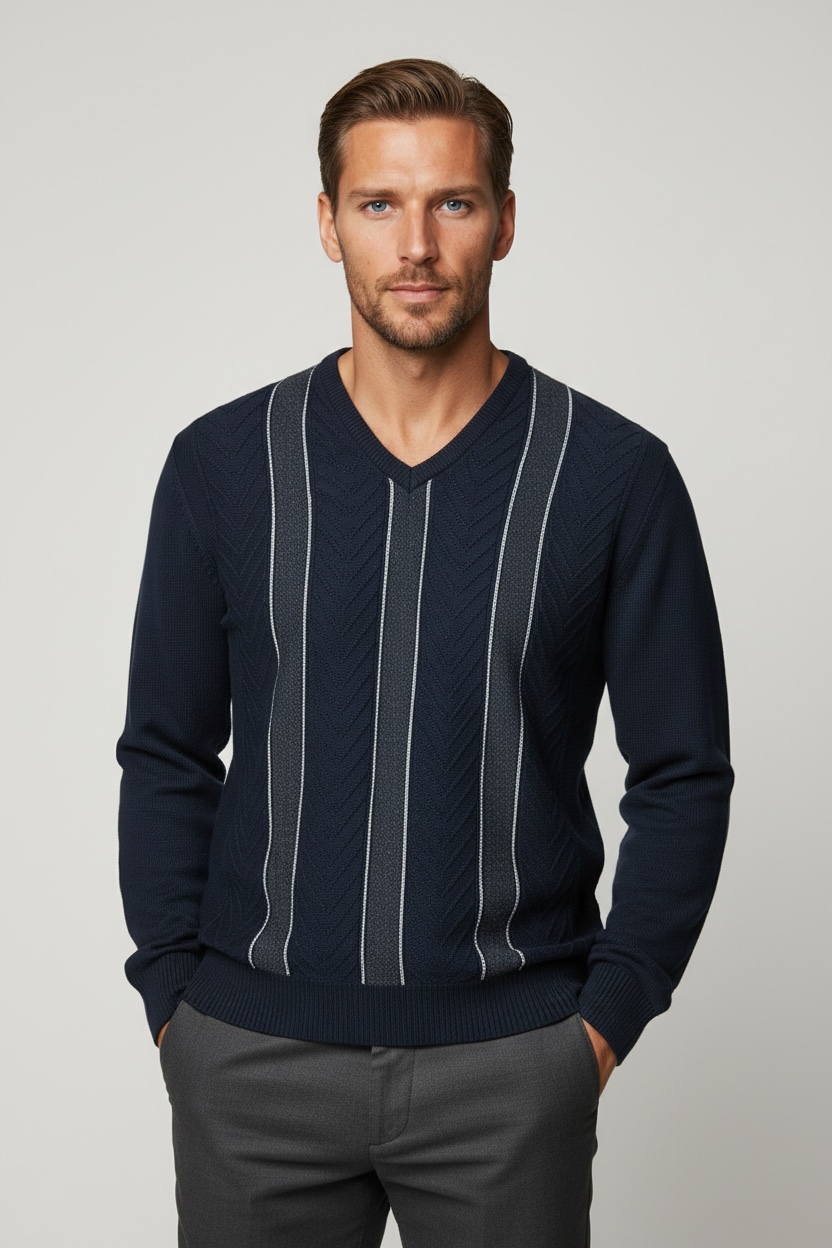 6293 Navy Blue V Neck Jumper - Tradewinds By Ansett