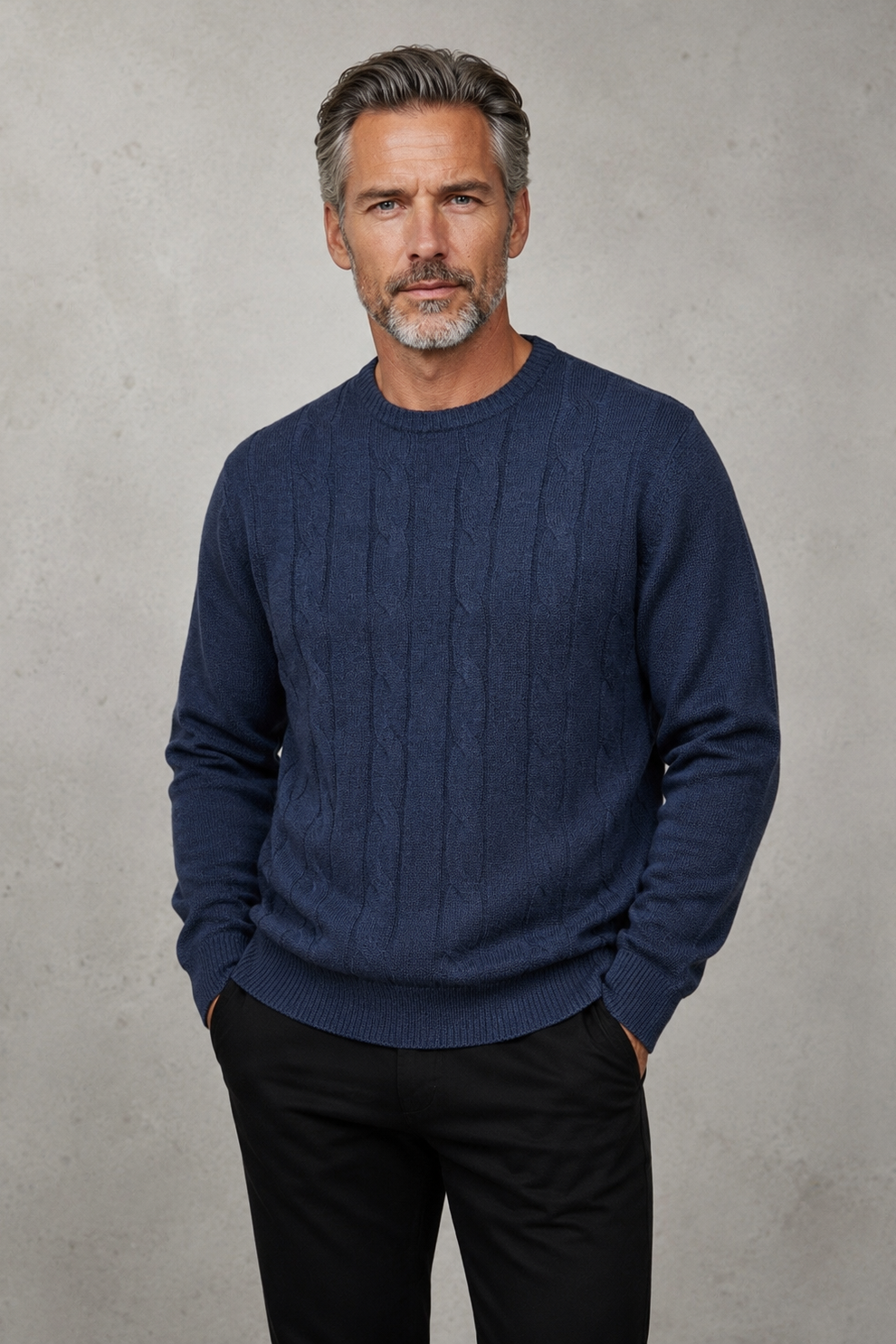 Ansett Men's Cashmere Merino Wool Cable Knit Jumper - Indigo Blue