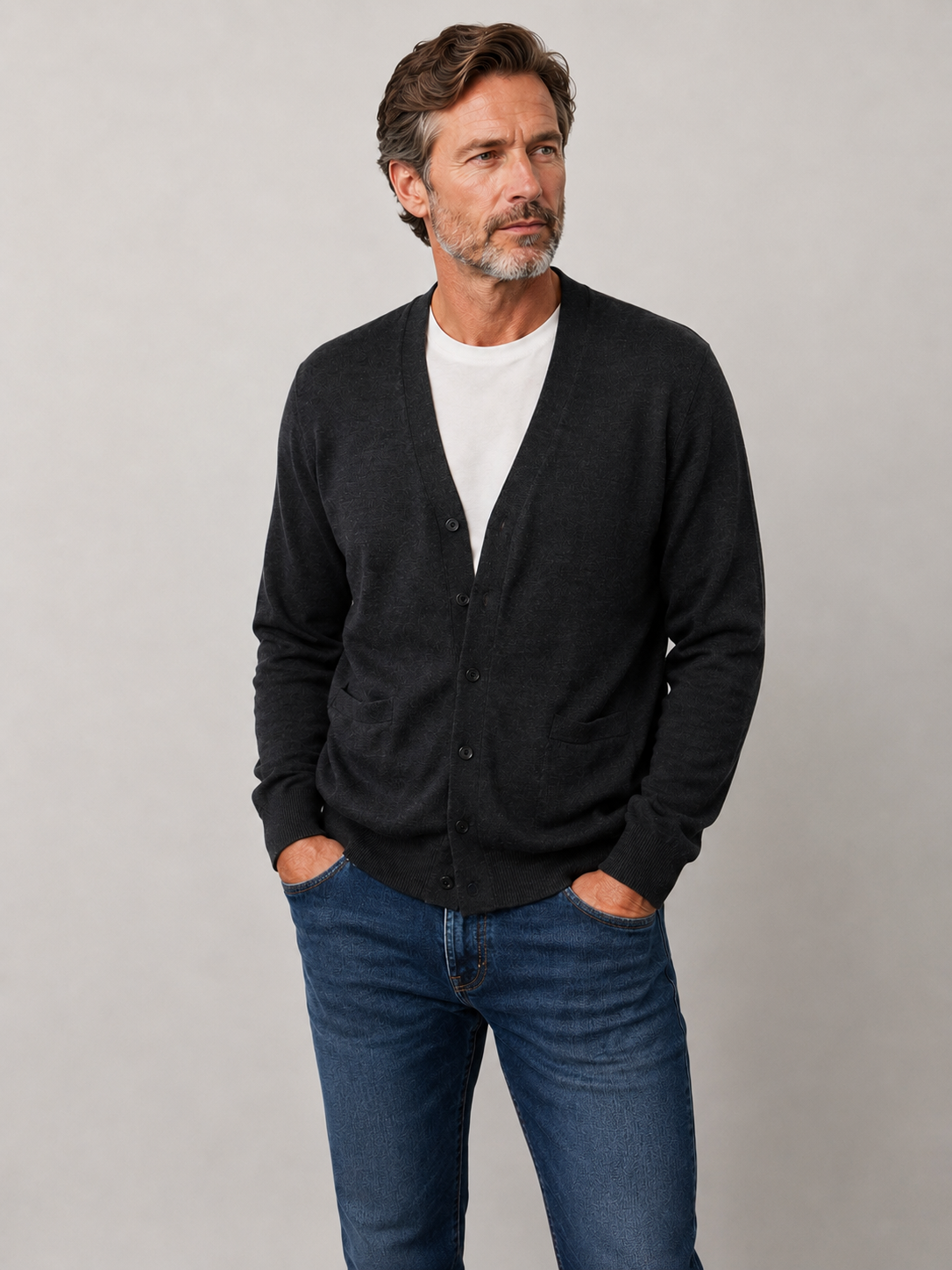 Ansett Men's Merino Wool Fine Weight Cardigan - Charcoal