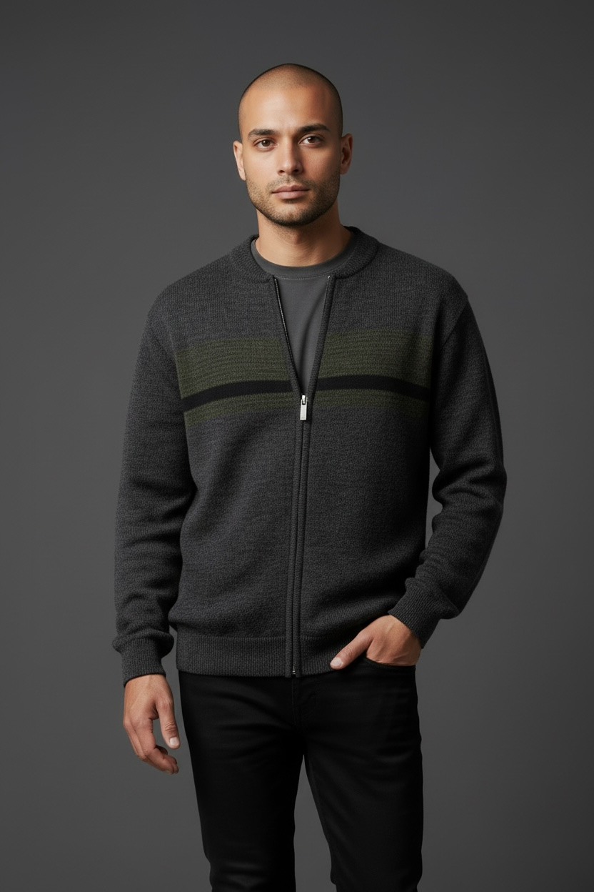 Ansett Men's Pure Wool Full Zip Jacket - Charcoal Grey