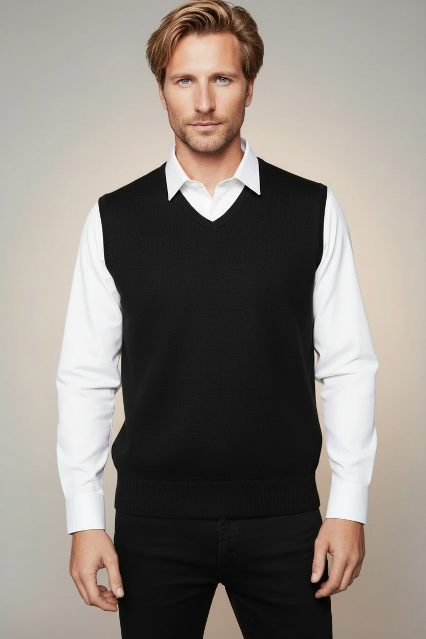 Ansett Black Super Wash Wool Vest