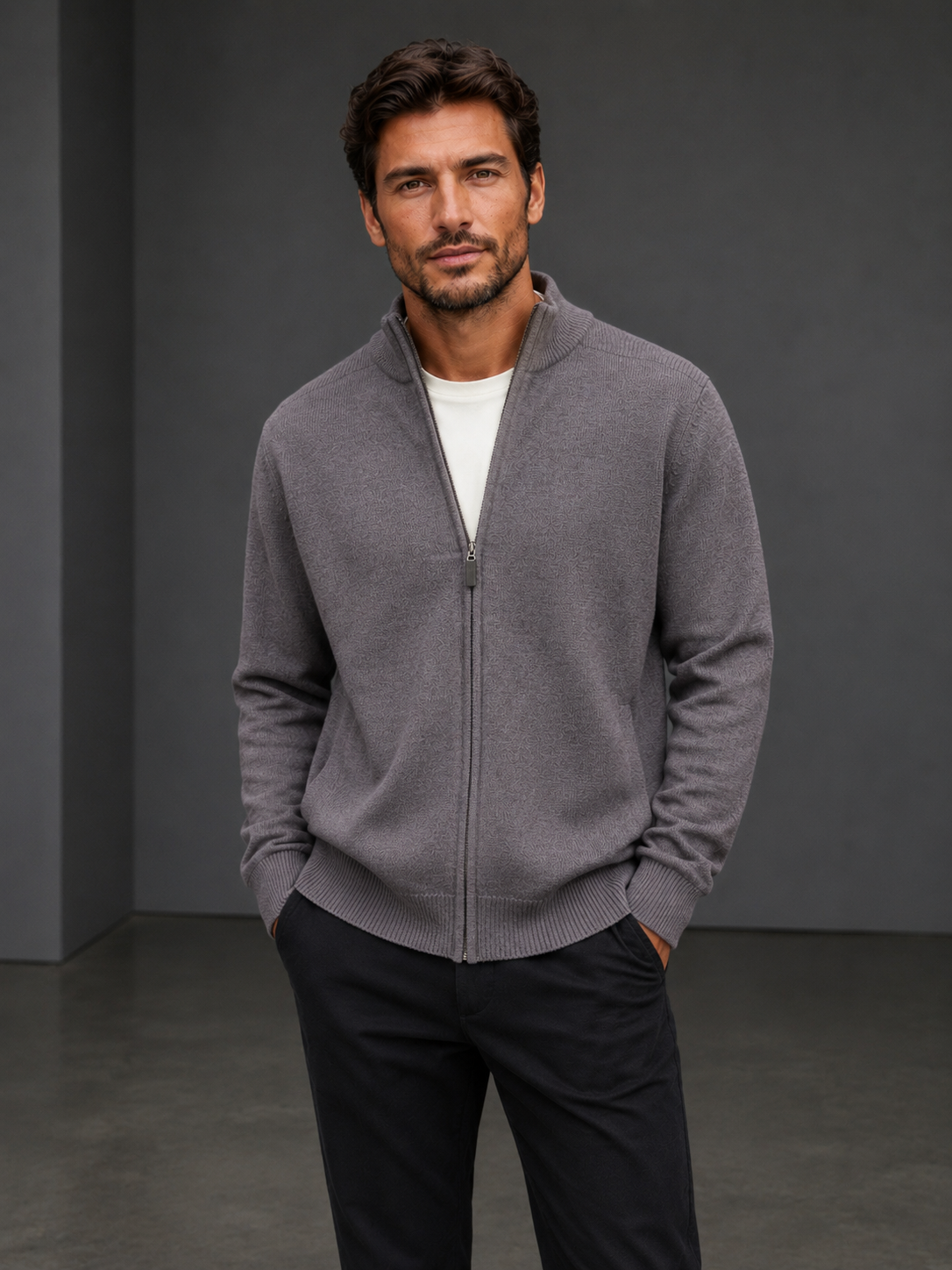 Ansett Men's Cashmere Merino Wool Full Zip Jacket - Mauve