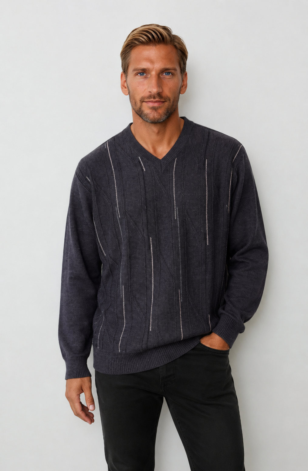 9053 Charcoal V Neck Jumper- Tradewinds By Ansett